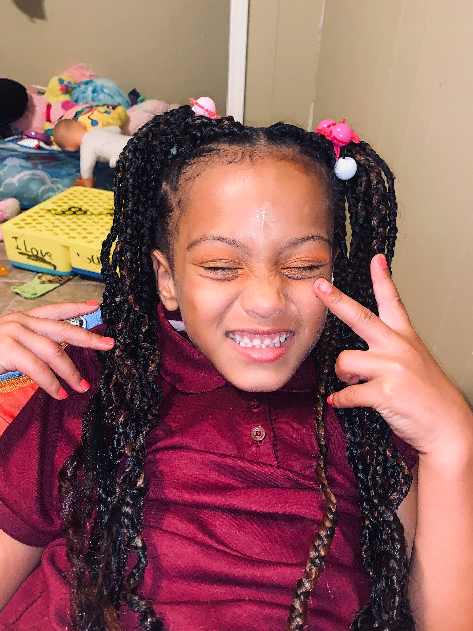Jazlyn is registered to the contest to win money with this photo: black, black_hair, cornrows, dreadlocks, ear, eyebrow, eyelash, fashion_design, fun, gesture, hairstyle, happy, iris, joy, lip, long_hair, makeover, person, pink, purple