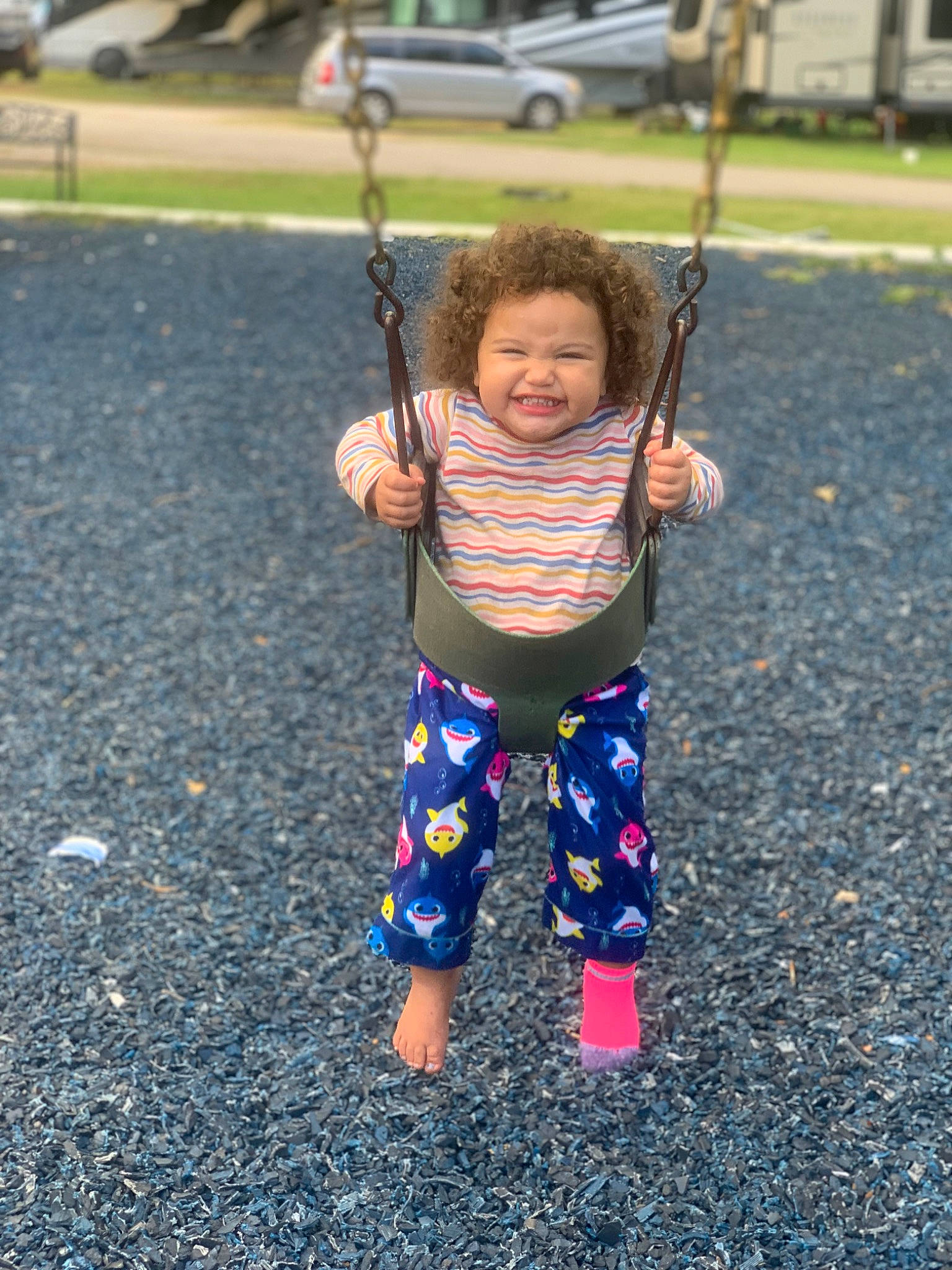 Isabella joined the competition — help win amazing prizes! asphalt, city, denim, electric_blue, fun, grass, happy, leaf, leisure, outdoor_play_equipment, people_in_nature, person, playground, public_space, recreation, shorts, sleeve, smile, swing, t_shirt