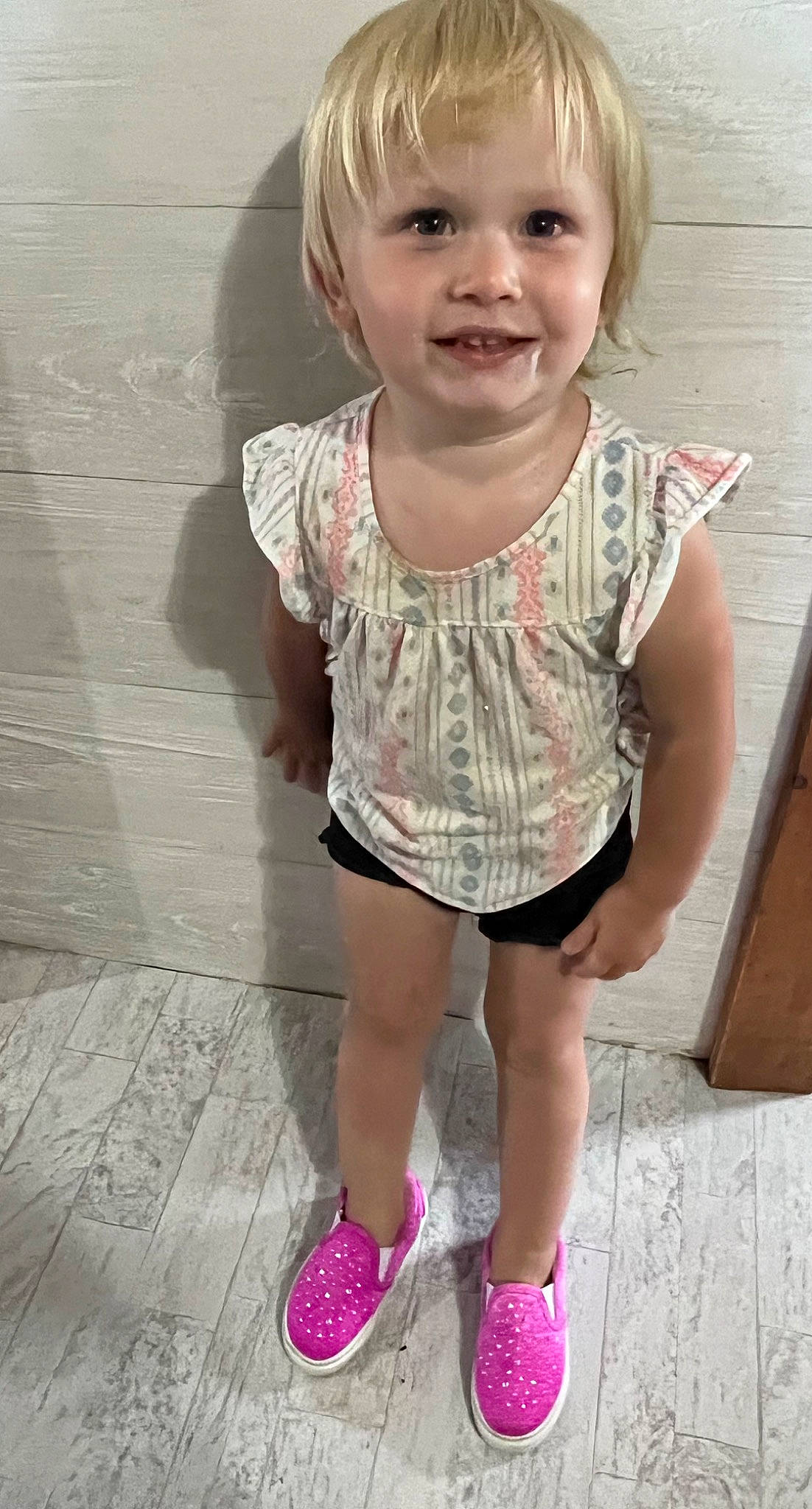 Jolene is registered to the contest to win money with this photo: baby_toddler_clothing, cheek, child, chin, clothing, cool, eye, face, happy, head, joy, leg, lip, person, pink, shorts, skin, sleeve, smile, summer