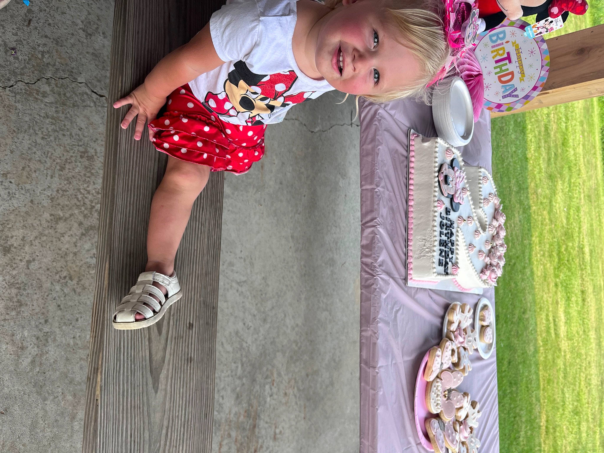 Jolene joined the competition — help win amazing prizes! baby, baby_toddler_clothing, child, fun, grass, happy, human_leg, joy, leisure, magenta, pattern, person, pink, plant, recreation, sandal, shoe, smile, sneakers, thigh