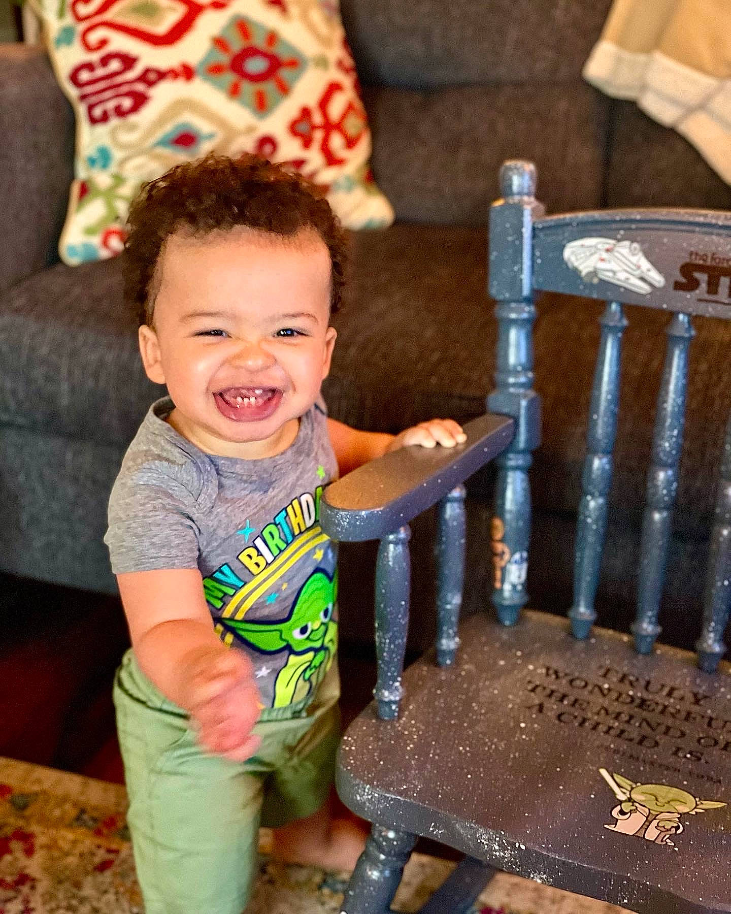 Desmond joined the competition — help win amazing prizes! baby, baby_toddler_clothing, child, chin, couch, event, fun, gas, happy, holiday, joy, leisure, person, play, shorts, sitting, smile, soil, t_shirt, toddler