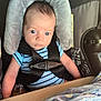 baby, car_seat, straps, blanket, blue_onesie, infant, child, face, head_support, safety, seatbelt, expression, indoor, closeup, person, newborn, cute, comfort, soft, rest