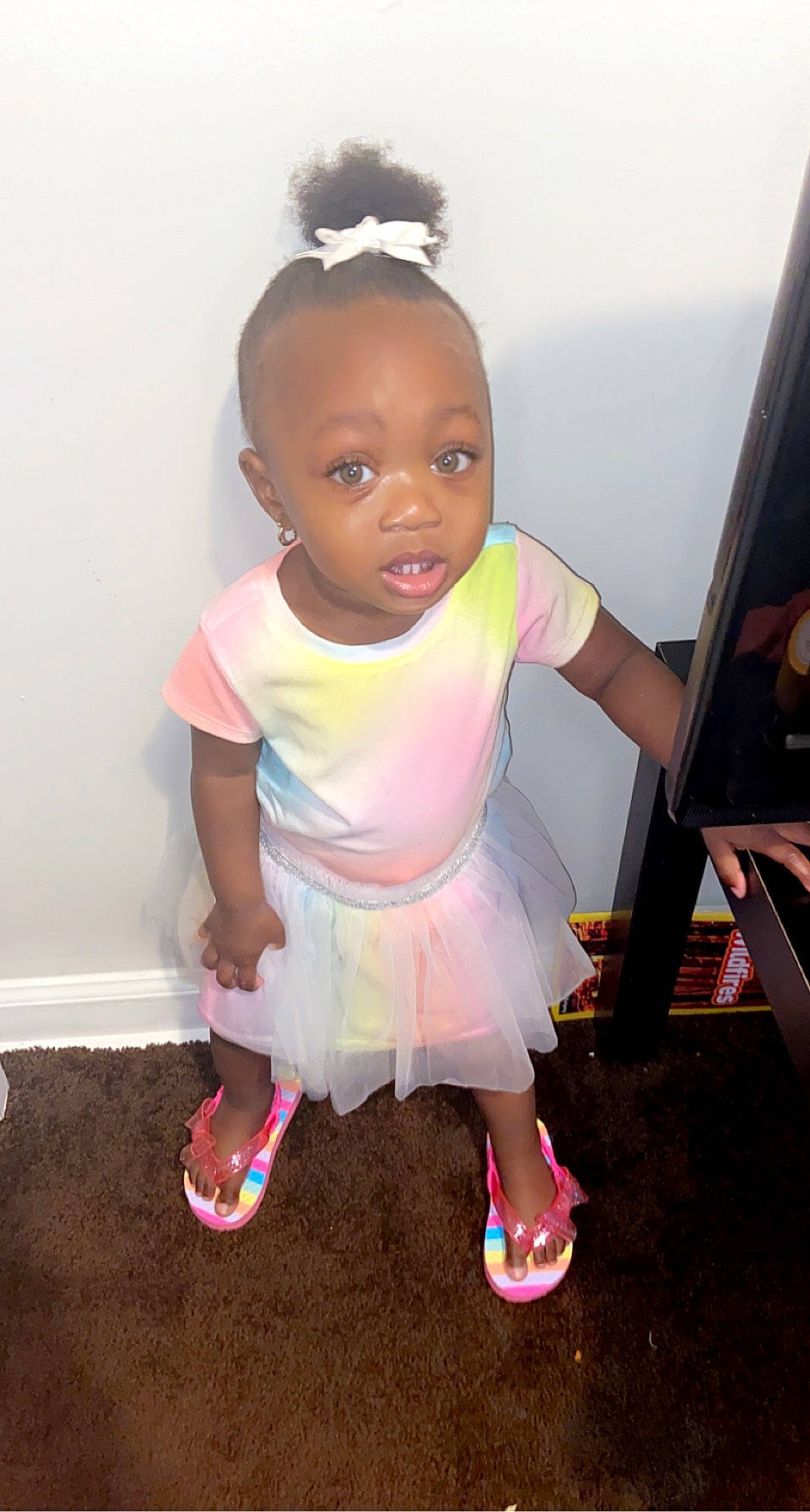 Londynn joined the competition — help win amazing prizes! baby, baby_products, baby_toddler_clothing, cheek, child, child_model, costume, fashion_accessory, fun, hairstyle, happy, jewellery, magenta, person, pink, play, room, sandal, sitting, t_shirt