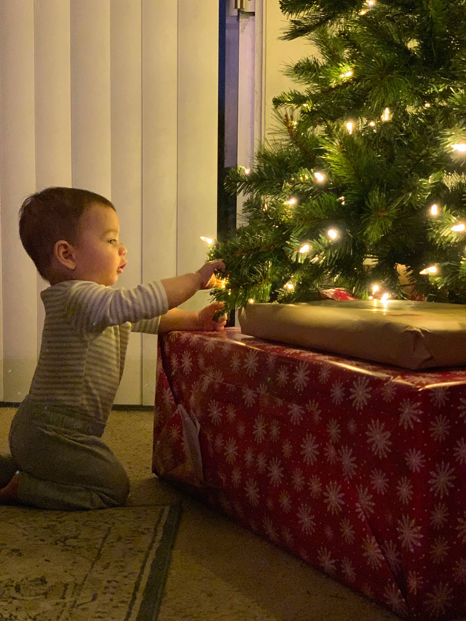 Greysen is registered to the contest to win money with this photo: child, christmas, christmas_decoration, christmas_eve, christmas_ornament, christmas_tree, conifer, fir, holiday, home, interior_design, person, pine_family, room, toddler, tree