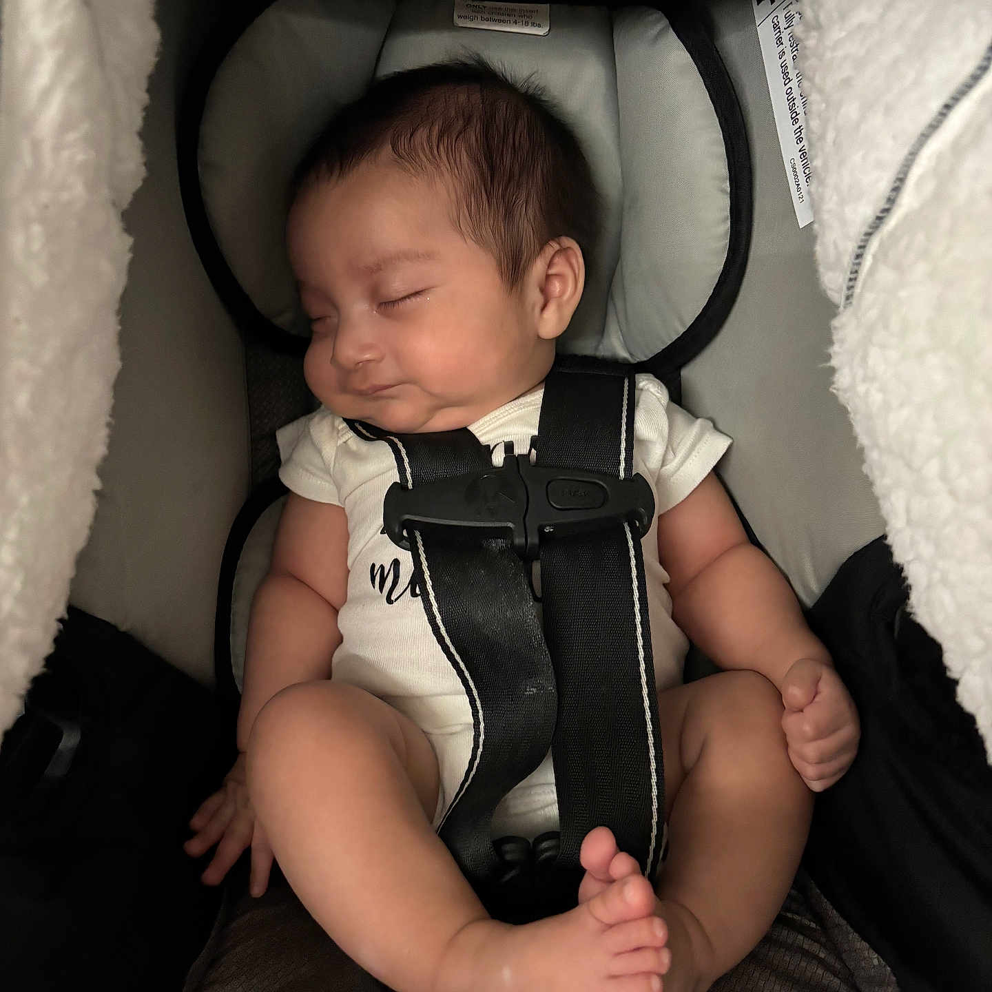 Ean Luka joined the competition — help win amazing prizes! baby, blanket, car_seat, child, clothing, comfort, cozy, cute, foot, hand, head, indoors, infant, peaceful, portrait, rest, safety_harness, skin, sleeping, soft_lighting