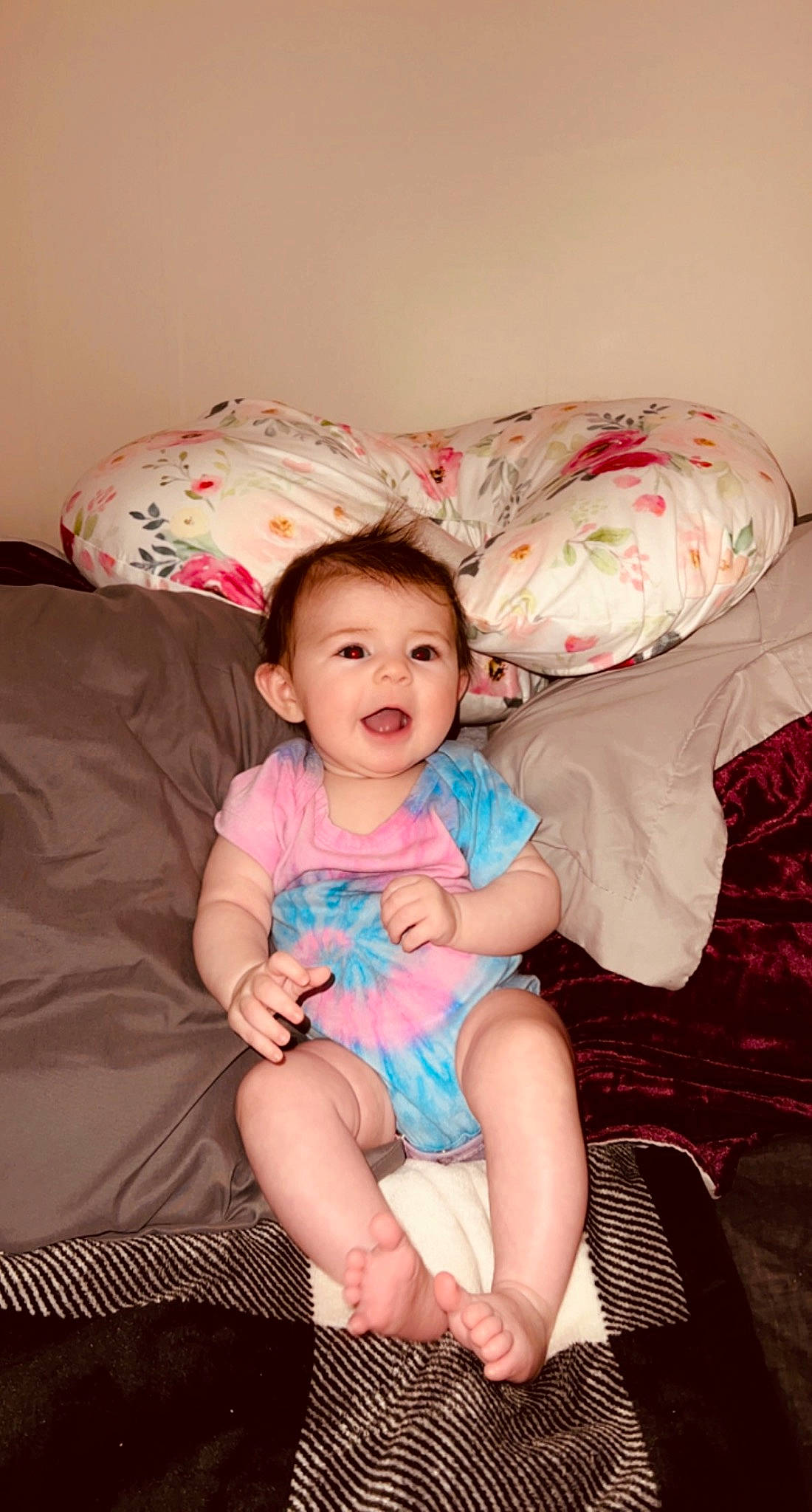 Oakleigh joined the competition — help win amazing prizes! baby_toddler_clothing, child, comfort, couch, eye, face, finger, flash_photography, fun, hairstyle, happy, human_body, human_leg, lap, mouth, person, pink, skin, smile, thigh