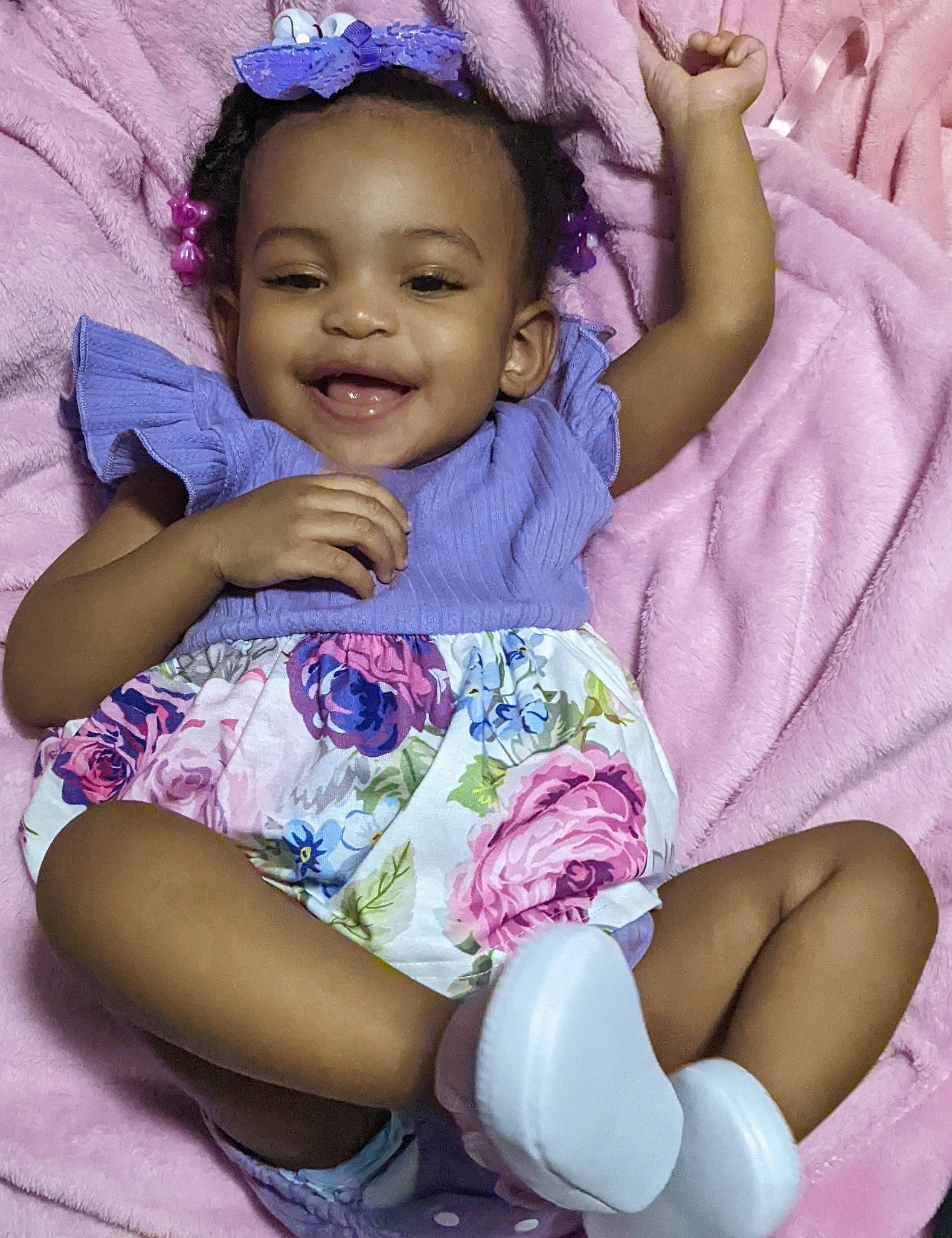 Honey joined the competition — help win amazing prizes! arm, baby_toddler_clothing, cheek, child, comfort, facial_expression, finger, hand, happy, iris, joy, lip, mouth, person, pink, purple, skin, smile, thigh, toddler