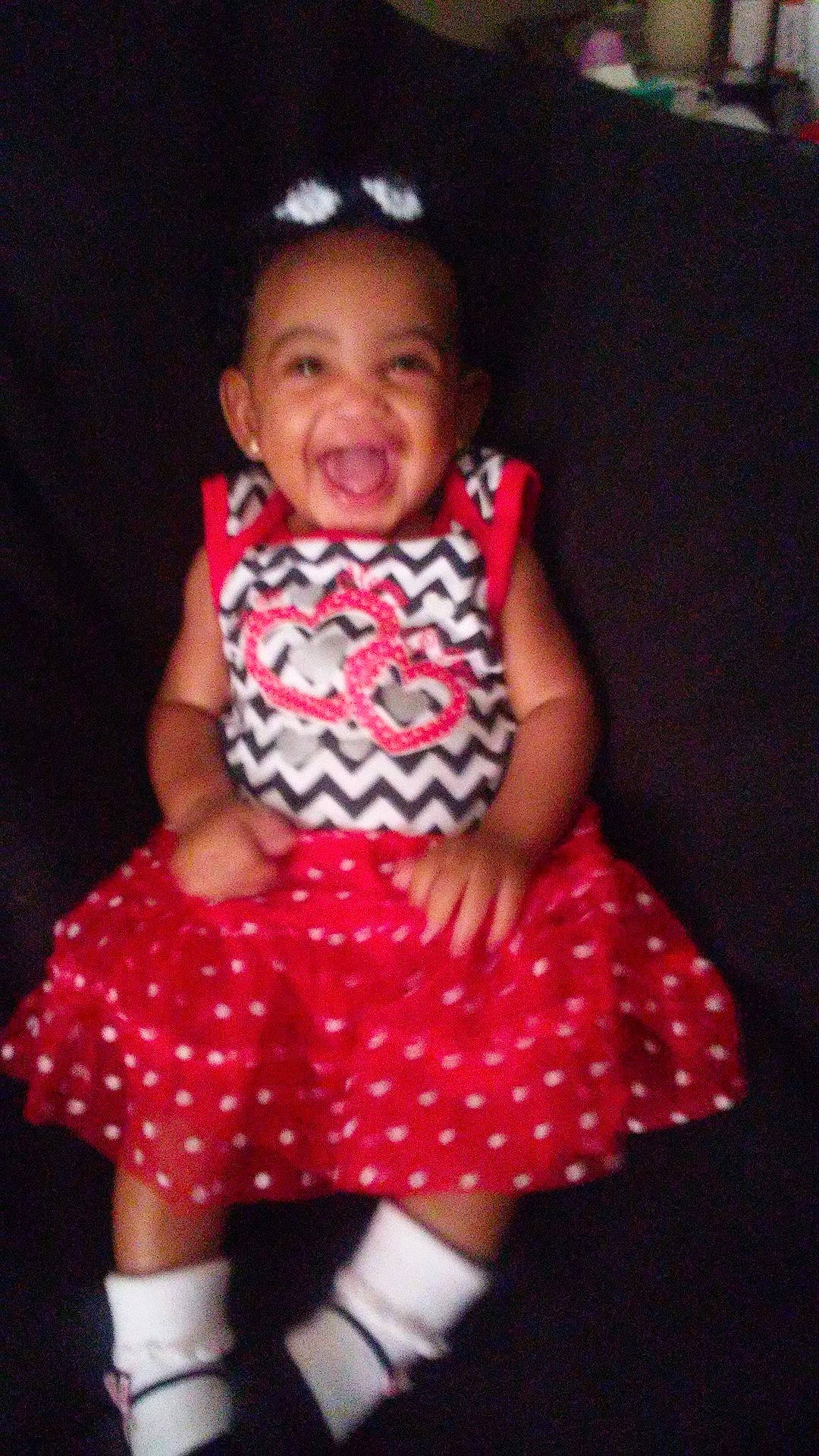 Beauty is registered to the contest to win money with this photo: child, costume, dance_dress, design, dress, fun, girl, hair_accessory, headgear, infant, joy, magenta, pattern, person, pink, plaid, polka_dot, product, red, skin