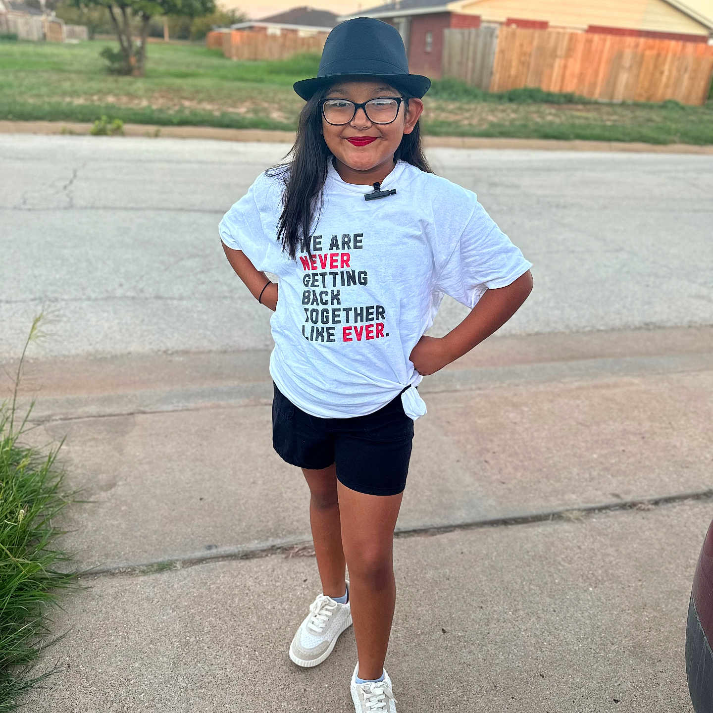 Anabel joined the competition — help win amazing prizes! accessories, clothing, face, female, footwear, girl, glasses, hat, head, pants, person, photography, portrait, shoe, shorts, sleeve, sneaker, standing, t_shirt, teen