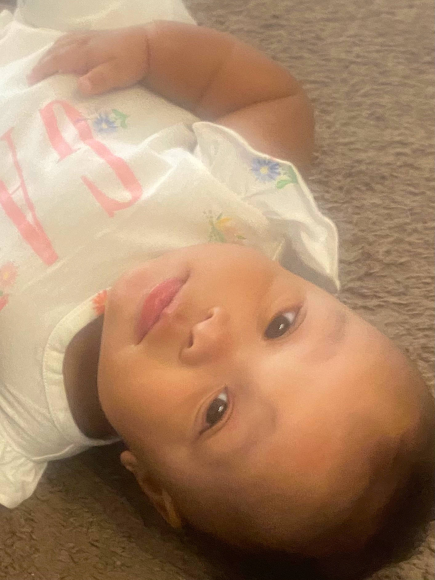 Ava is registered to the contest to win money with this photo: abdomen, baby, baby_toddler_clothing, bedtime, cheek, chest, child, comfort, eyelash, flesh, happy, linens, mouth, nose, person, room, skin, smile, toddler