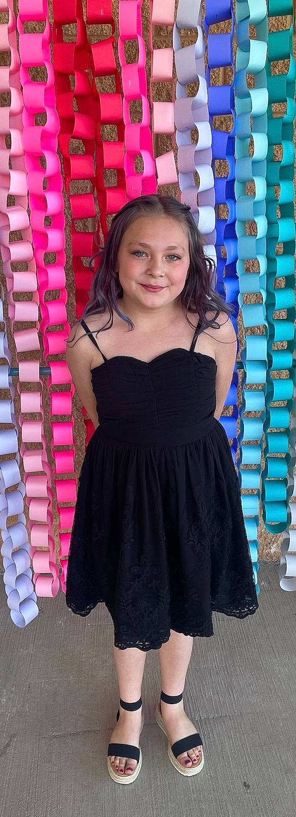 Makenzi is registered to the contest to win money with this photo: black_hair, blue, day_dress, dress, facial_expression, fashion_design, hair, hairstyle, happy, joint, joy, magenta, one_piece_garment, person, pink, purple, shoulder, smile, standing, textile