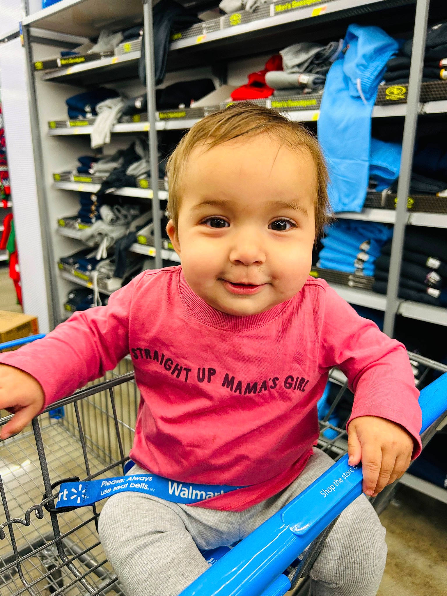 Everlee joined the competition — help win amazing prizes! baby, baby_toddler_clothing, cheek, child, customer, fun, happy, joy, person, photograph, product, retail, shelf, shelving, shopping_cart, skin, smile, snapshot, standing, tire