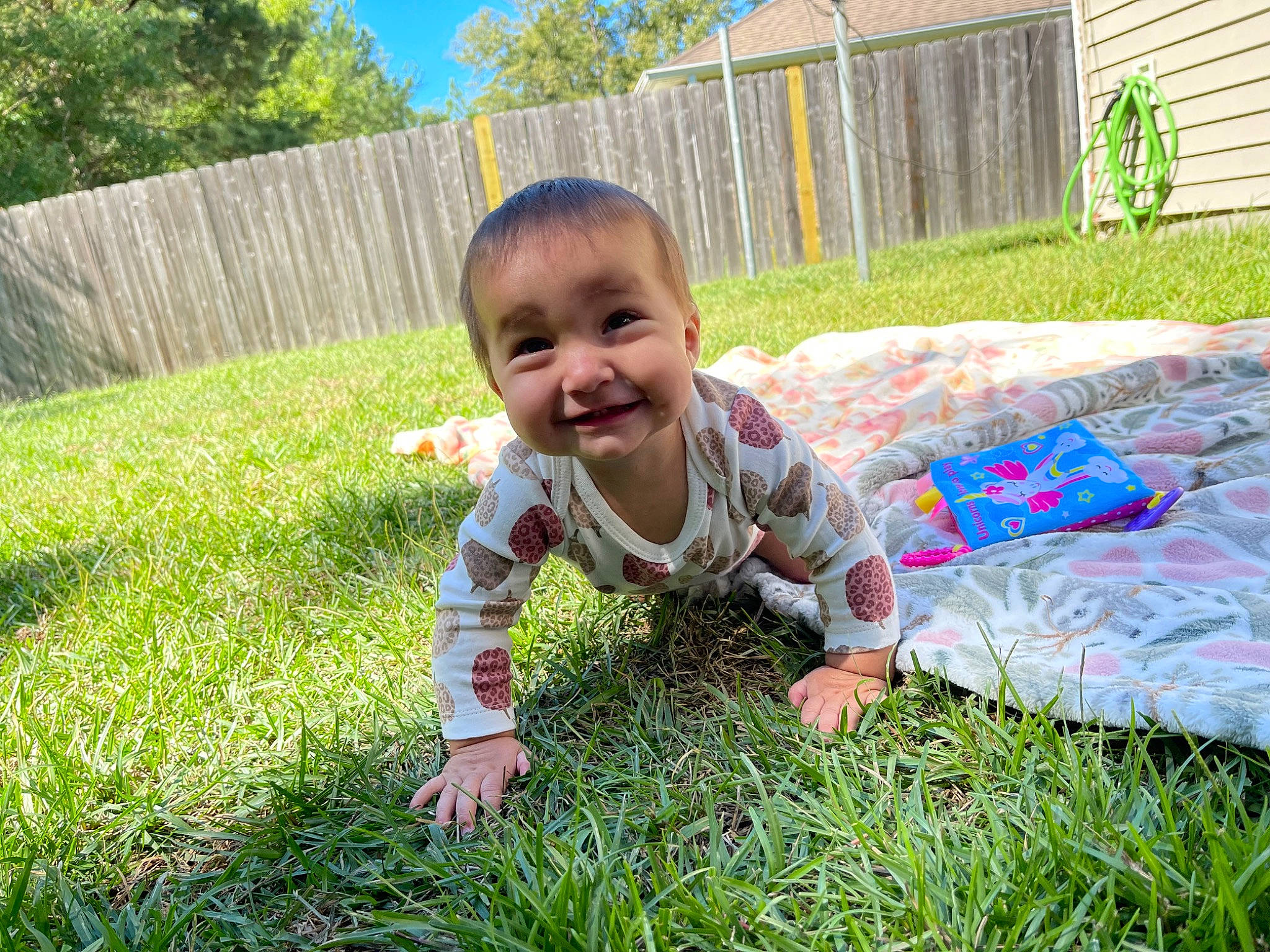 Everlee joined the competition — help win amazing prizes! baby, baby_laughing, baby_toddler_clothing, eye, face, fence, fun, grass, grassland, groundcover, happy, home_fencing, joy, leisure, meadow, people_in_nature, person, plant, sky, smile