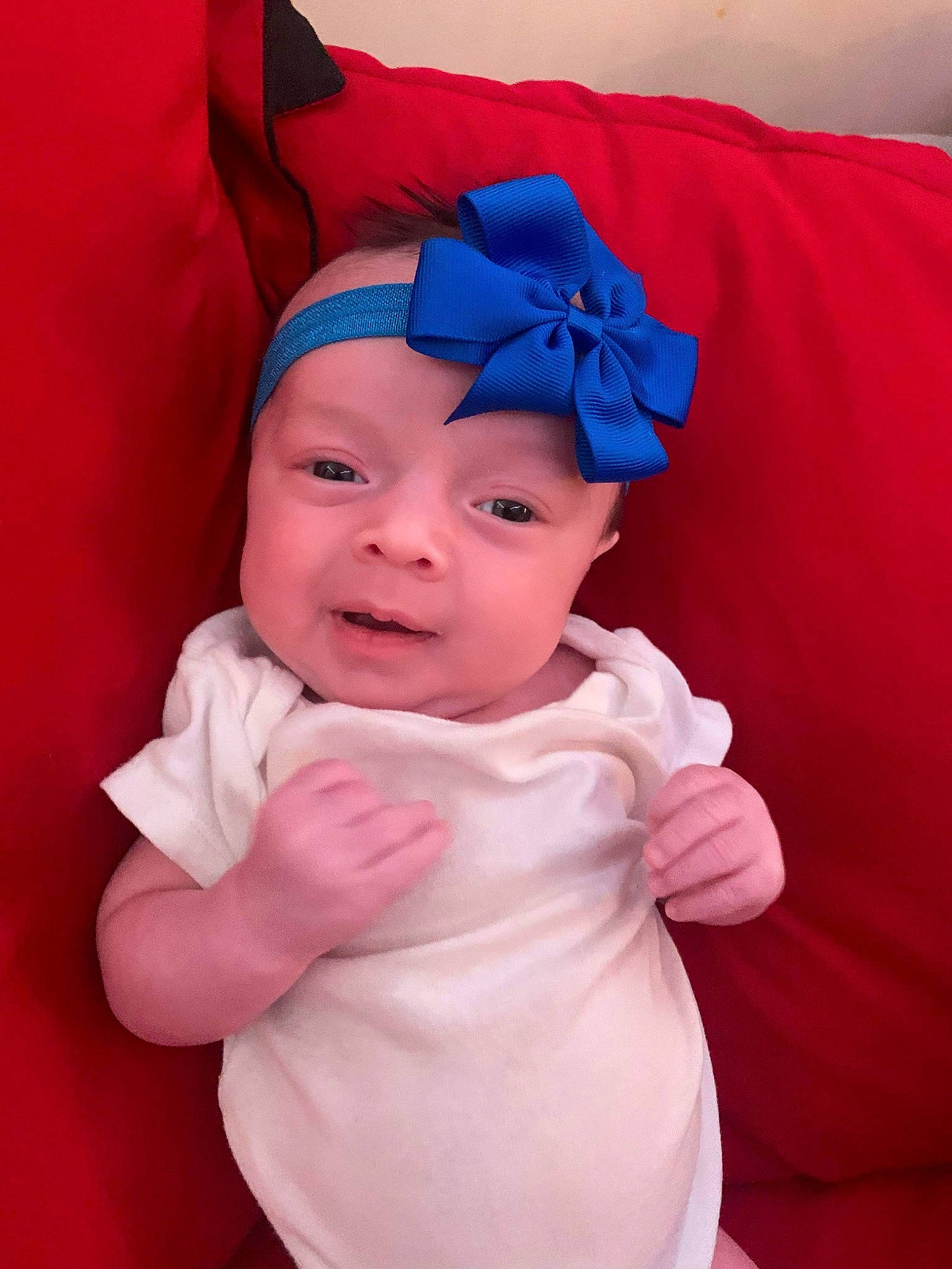Brooklyn is registered to the contest to win money with this photo: baby, baby_toddler_clothing, cap, chin, costume, costume_hat, electric_blue, eye, gesture, happy, head, headgear, headwear, human_body, magenta, person, pink, purple, sleeve, smile