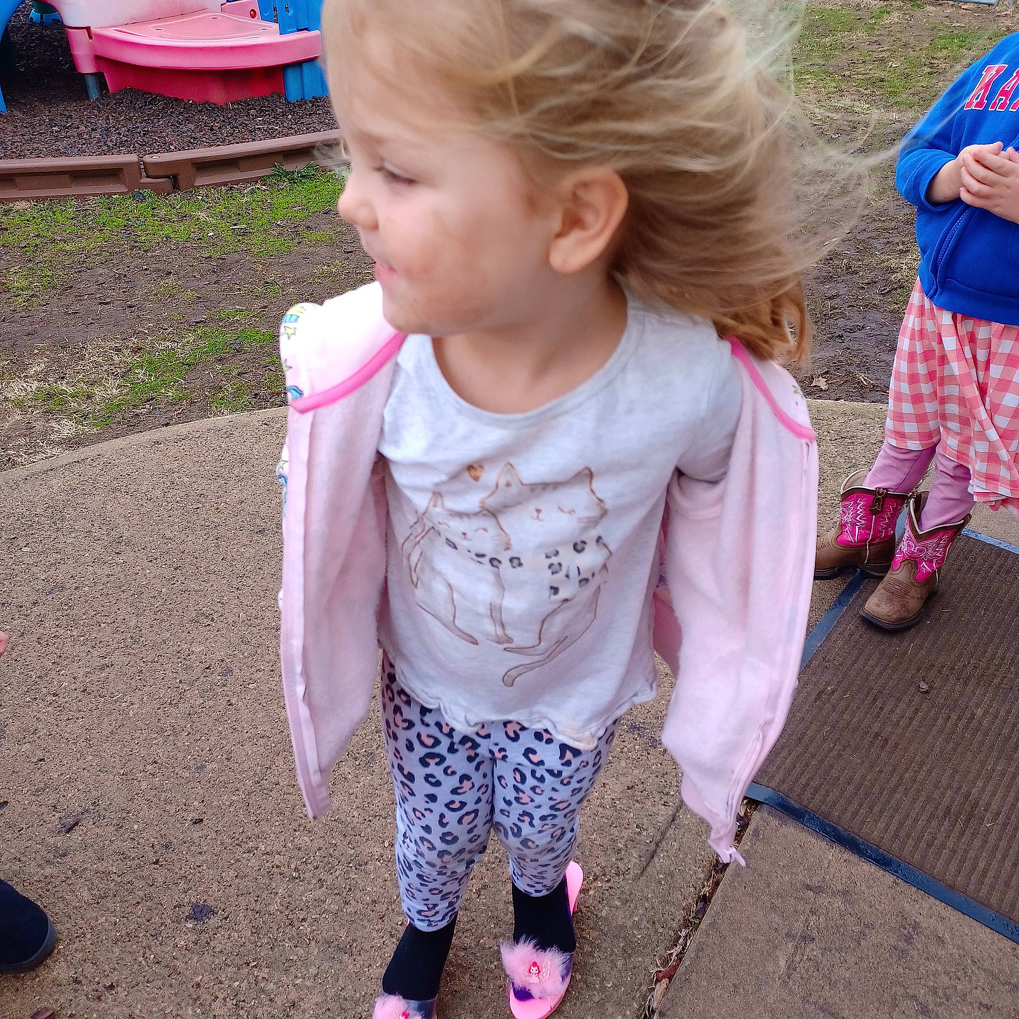 Lainey joined the competition — help win amazing prizes! baby_toddler_clothing, blond, cheek, child, clothing, fun, grass, hairstyle, happy, magenta, pattern, people_in_nature, person, photograph, pink, play, skin, sleeve, summer, t_shirt