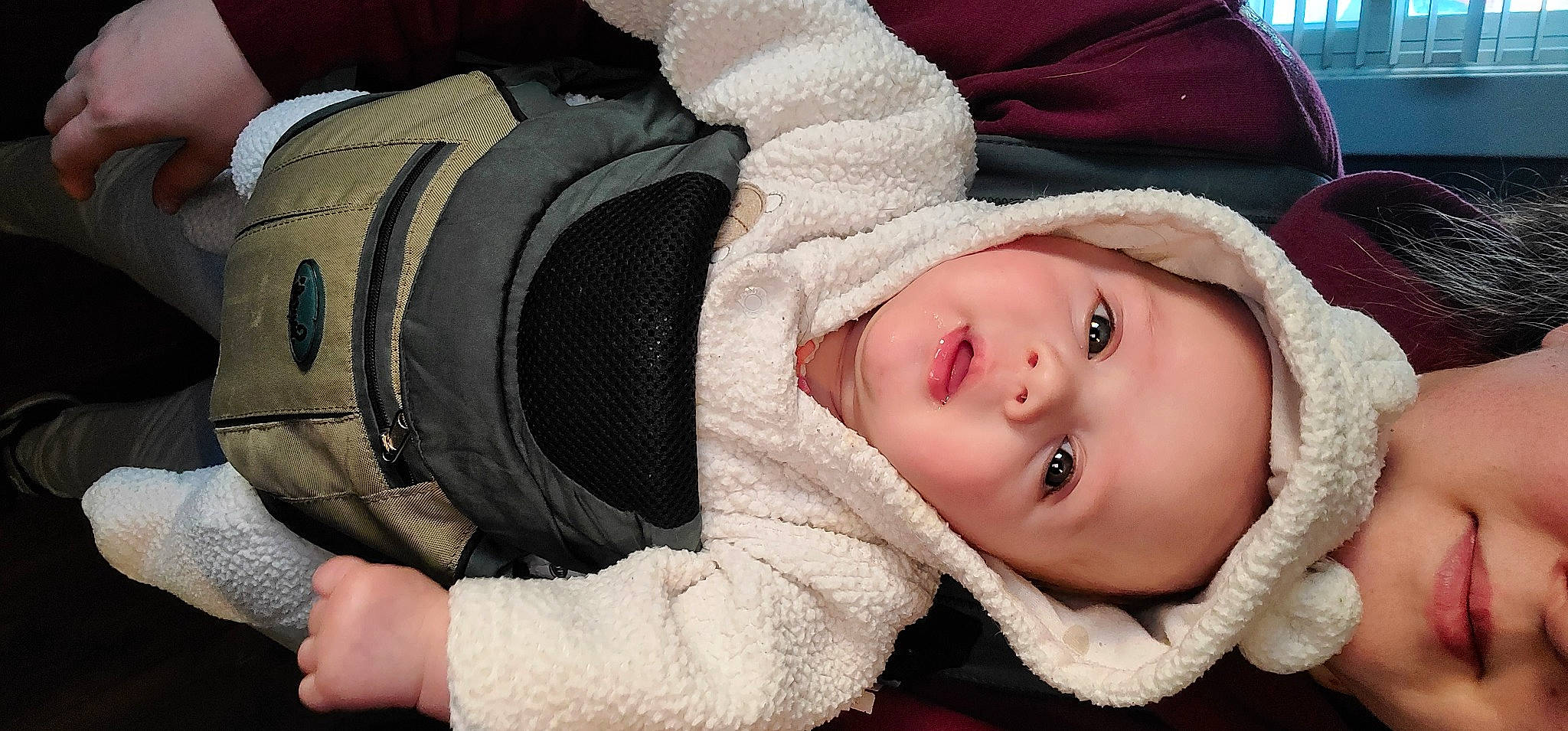 Elsie joined the competition — help win amazing prizes! baby, baby_products, baby_toddler_clothing, beanie, cheek, child, comfort, eyelash, face, freezing, fur, fur_clothing, knit_cap, nose, person, skin, textile, toddler, tree, winter