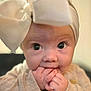 Hadlee Skye joined the competition — help win amazing prizes! accessories, baby, biting, bodypart, bonnet, cap, clothing, dress, face, finger, hand, happy, hat, head, headband, newborn, person, photography, portrait, smile