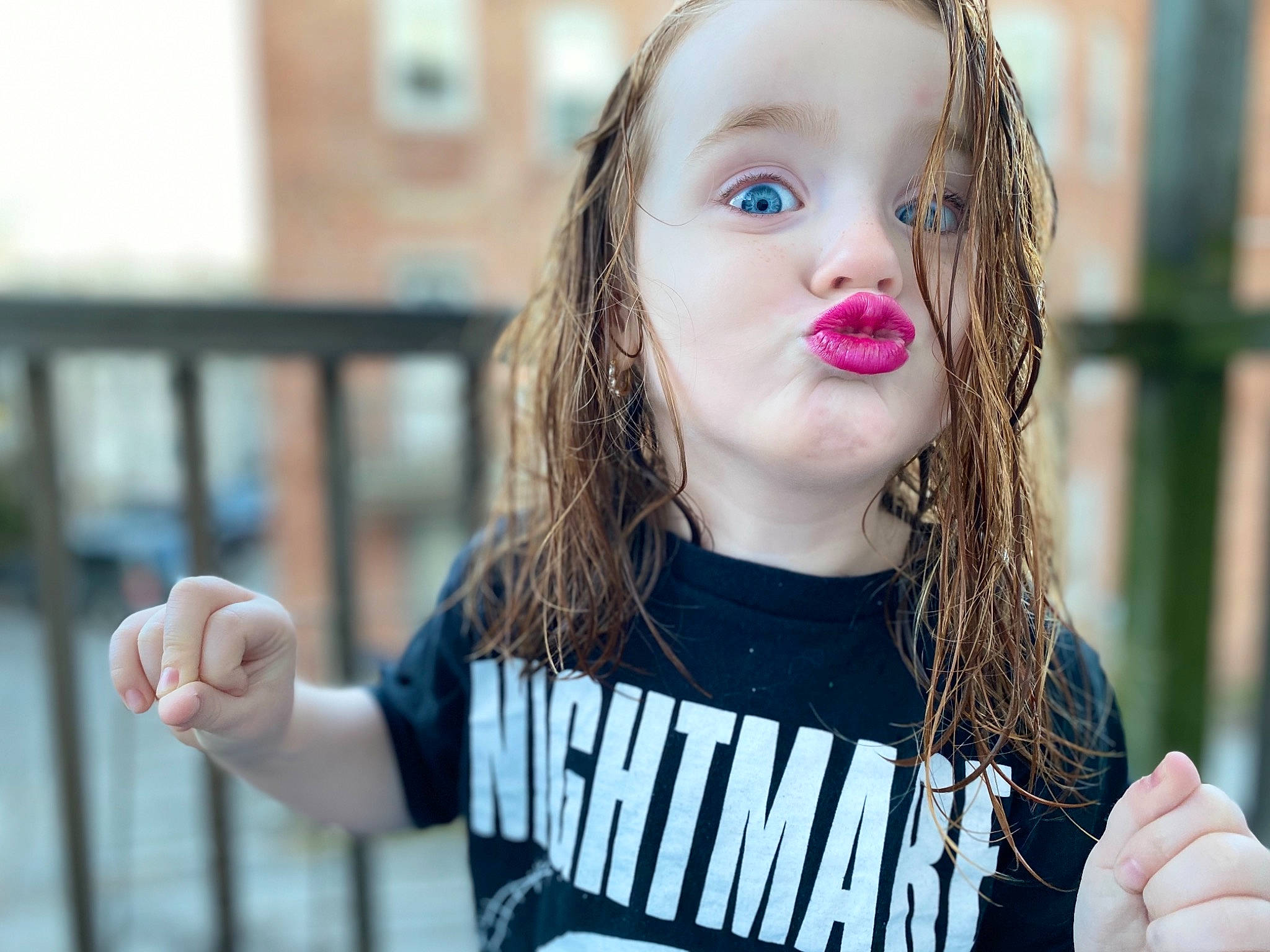 Leianna joined the competition — help win amazing prizes! blond, child, cool, eye, face, finger, gesture, hair, hairstyle, hand, happy, lip, long_hair, mouth, nose, organ, person, photography, smile, t_shirt