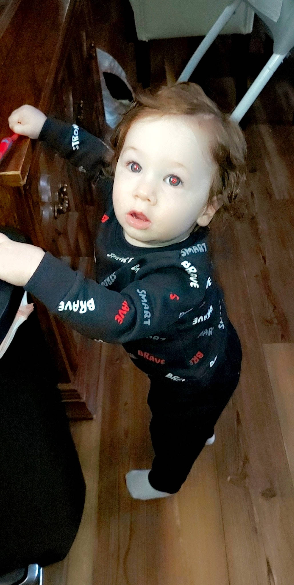 Gabriel is registered to the contest to win money with this photo: carmine, cheek, child, costume, doll, eyelash, fashion_accessory, fashion_design, flash_photography, fun, fur, hair, hairstyle, iris, person, skin, sleeve, t_shirt, toddler, toy