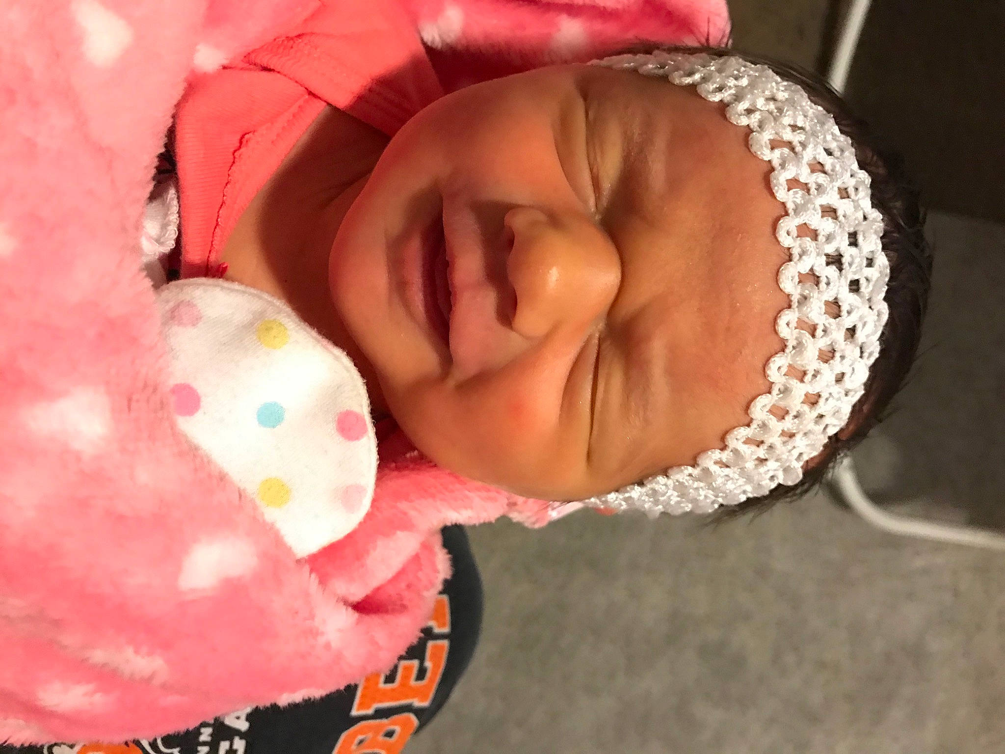 Raylee is registered to the contest to win money with this photo: baby, baby_sleeping, birth, cheek, child, ear, face, head, headwear, lip, mouth, nose, person, pink, skin, toddler