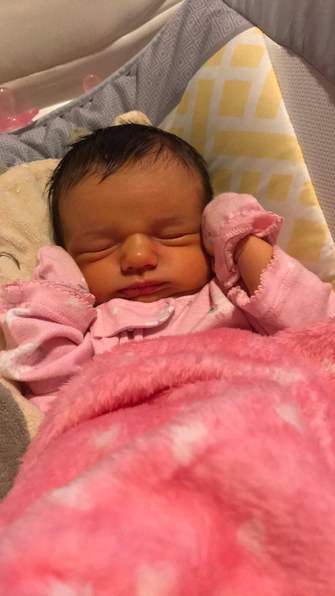 Raylee joined the competition — help win amazing prizes! baby, baby_products, bedtime, birth, cheek, child, childbirth, close_up, eye, face, head, lip, mouth, nose, person, pink, product, skin, sleep, textile