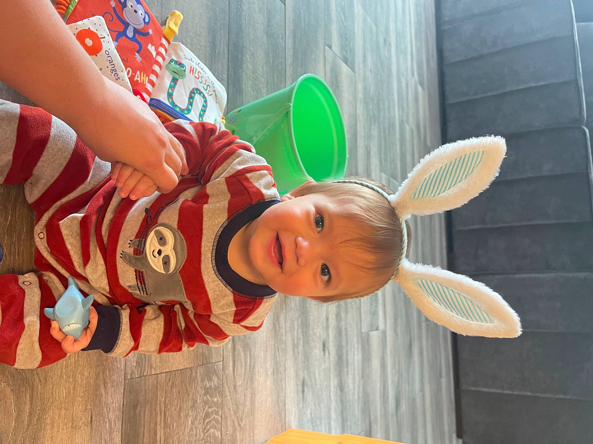 Colton is registered to the contest to win money with this photo: automotive_wheel_system, child, fun, happy, hat, headgear, joy, leisure, mechanical_fan, party_supply, peach, person, stuffed_toy, toddler, toy, tree, wood
