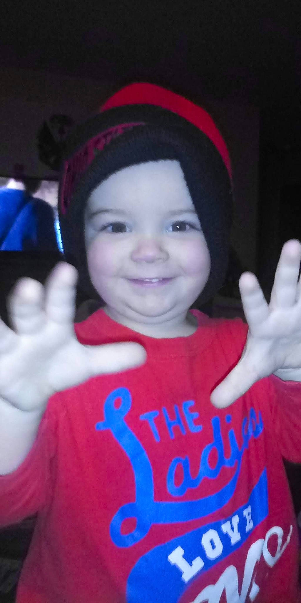 Khalyl is registered to the contest to win money with this photo: blue, boy, cheek, child, cool, day, emotion, facial_expression, fashion_accessory, fun, girl, headgear, joy, person, pink, product, red, skin, smile, textile