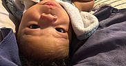 Zyhir joined the competition — help win amazing prizes! baby, bed, blanket, blue, child, closeup, comfort, cuddly, curious, expression, face, hands, indoors, infant, person, rest, skin, sleeping_area, soft, young