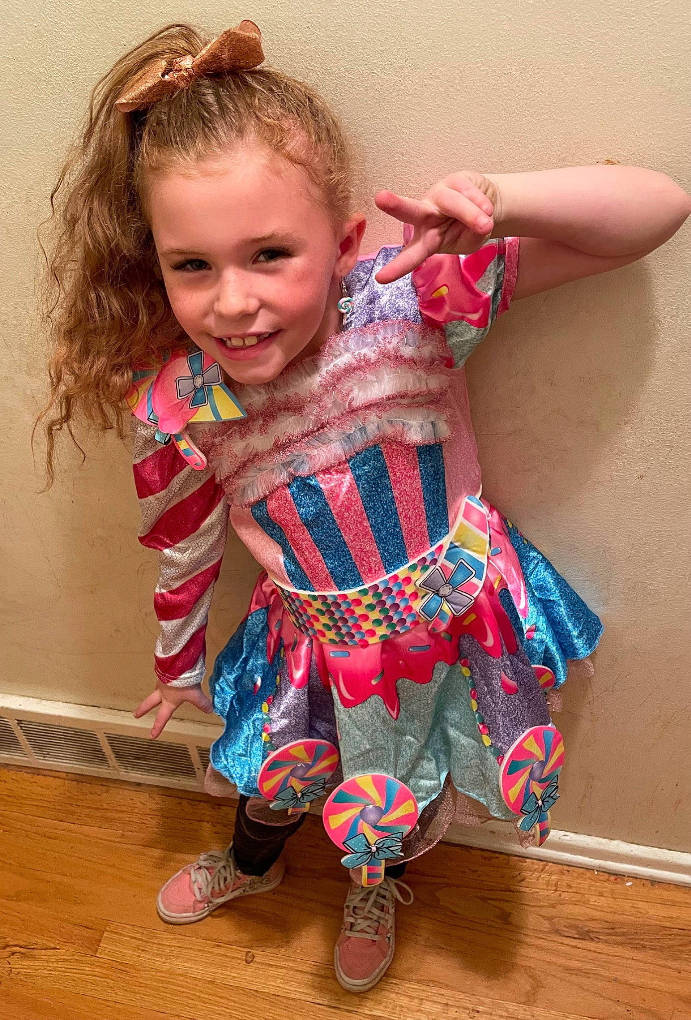 Mckynlie joined the competition — help win amazing prizes! baby_toddler_clothing, brown_hair, child, dress, electric_blue, fashion_design, fun, happy, human_leg, iris, joy, magenta, pattern, person, pink, play, sitting, skin, sleeve, smile