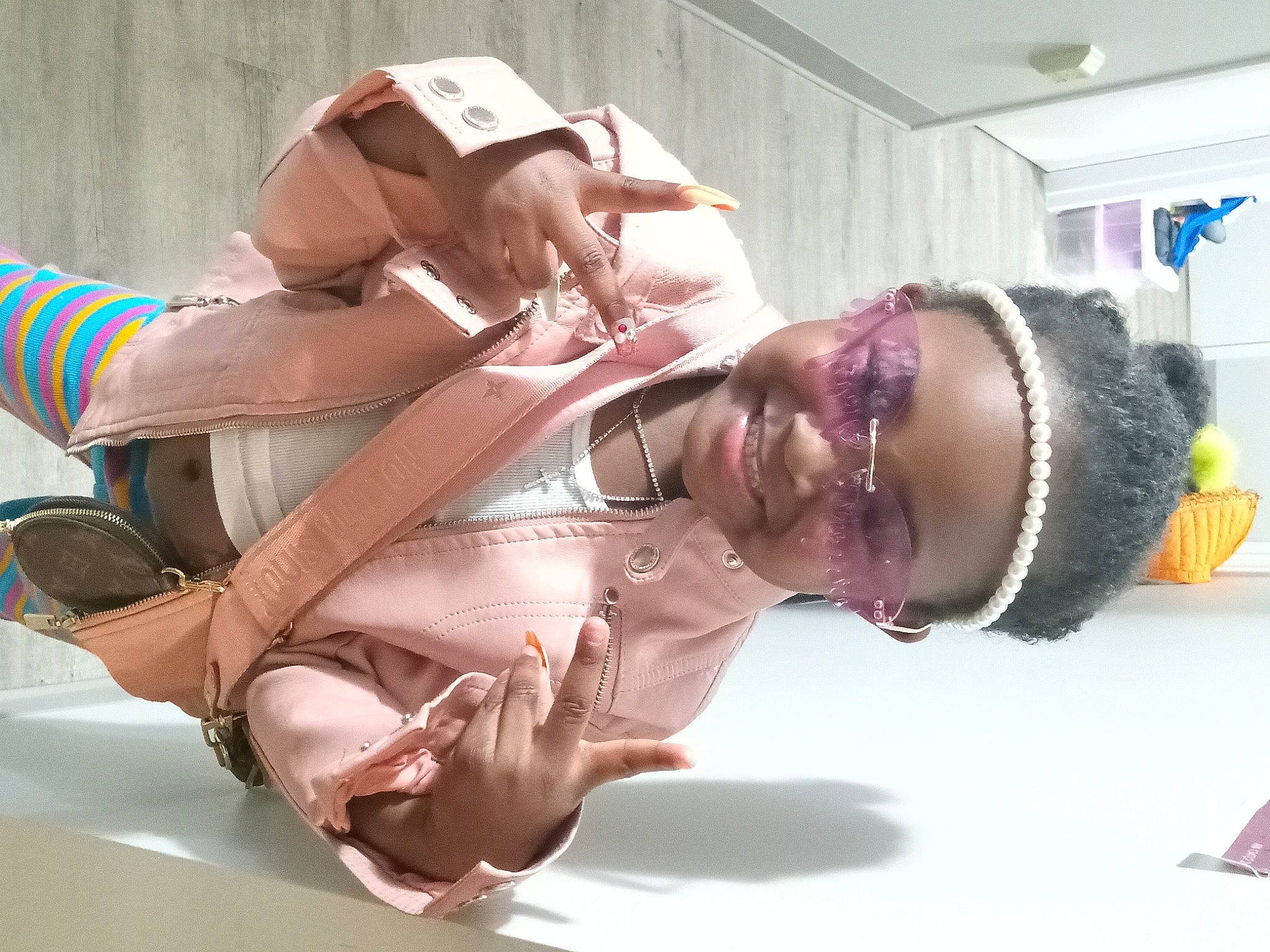 Beautiful is registered to the contest to win money with this photo: abdomen, chest, eyelash, eyewear, fashion, fashion_accessory, fashion_design, foot, fun, happy, human_leg, jewellery, joy, knee, magenta, person, personal_protective_equipment, pink, sandal, selfie