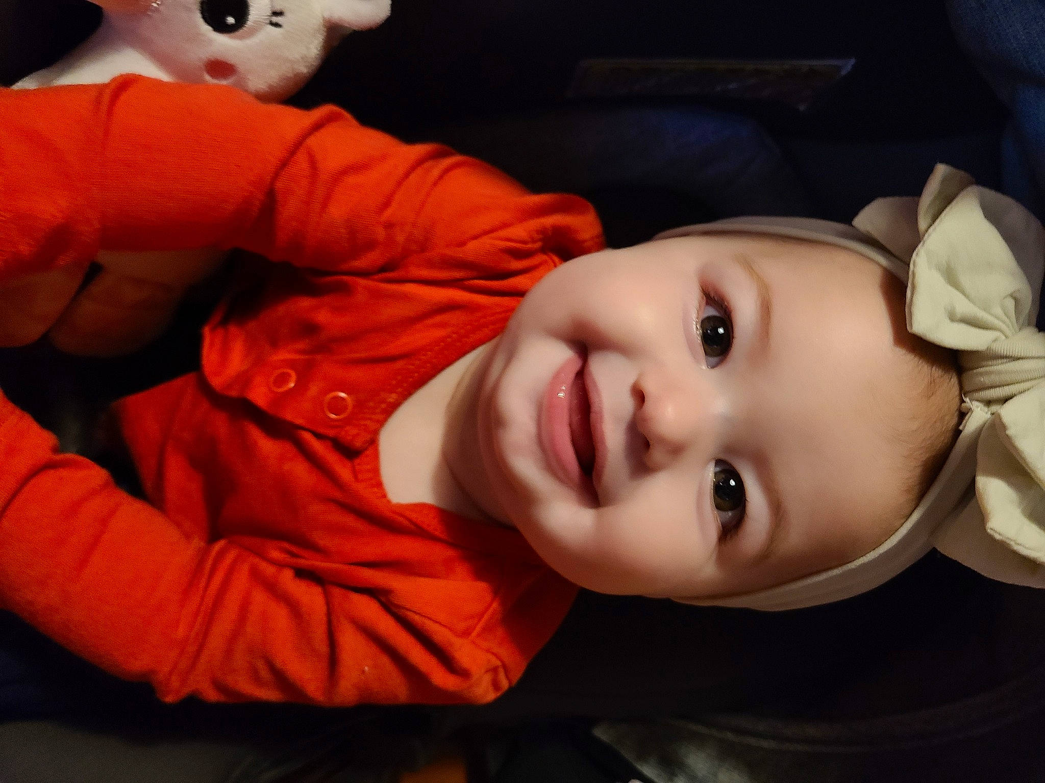 Maisie joined the competition — help win amazing prizes! cheek, comfort, eyelash, facial_expression, flash_photography, forehead, fun, headgear, headwear, human_body, joy, lip, mammal, mouth, nose, orange, outerwear, person, product, skin