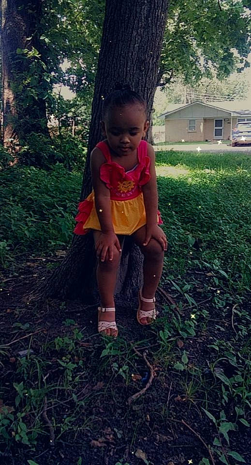 Cashmere is registered to the contest to win money with this photo: adaptation, dress, grass, hair, happy, head, mammal, people_in_nature, person, plant, shorts, summer, sunlight, t_shirt, thigh, tints_and_shades, toddler, tree, trunk, under_exposed