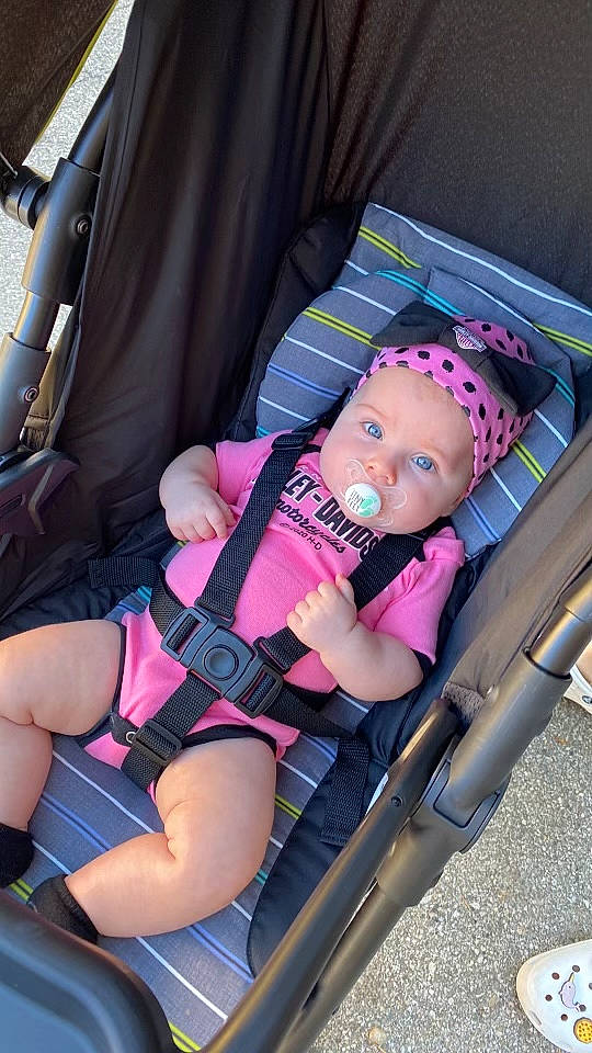 Mattie joined the competition — help win amazing prizes! auto_part, baby, baby_carriage, baby_products, baby_toddler_clothing, bag, car_seat, child, comfort, finger, headwear, human_leg, lap, magenta, people, person, pink, product, seat_belt, sitting