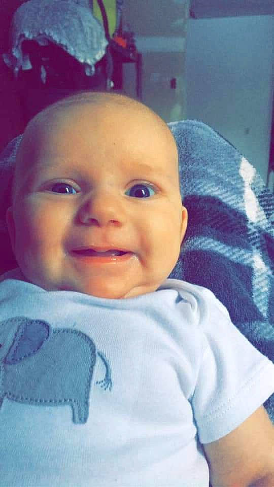 Brendon is registered to the contest to win money with this photo: baby, baby_toddler_clothing, cheek, chin, ear, eye, eyebrow, facial_expression, forehead, hairstyle, happy, head, iris, joy, lip, mouth, nose, person, skin, sleeve