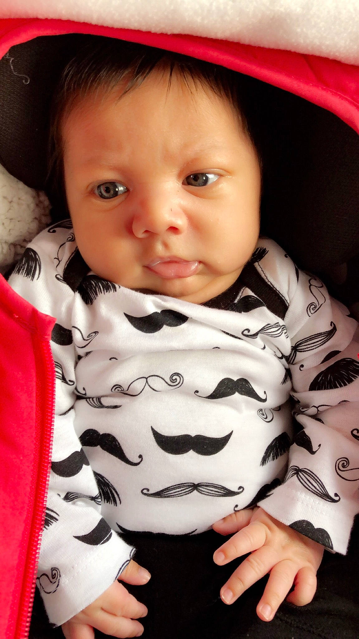 Juelz is registered to the contest to win money with this photo: boy, cheek, child, cool, eye, face, girl, head, human, infant, lip, nose, organ, person, pink, product, red, skin, smile, textile