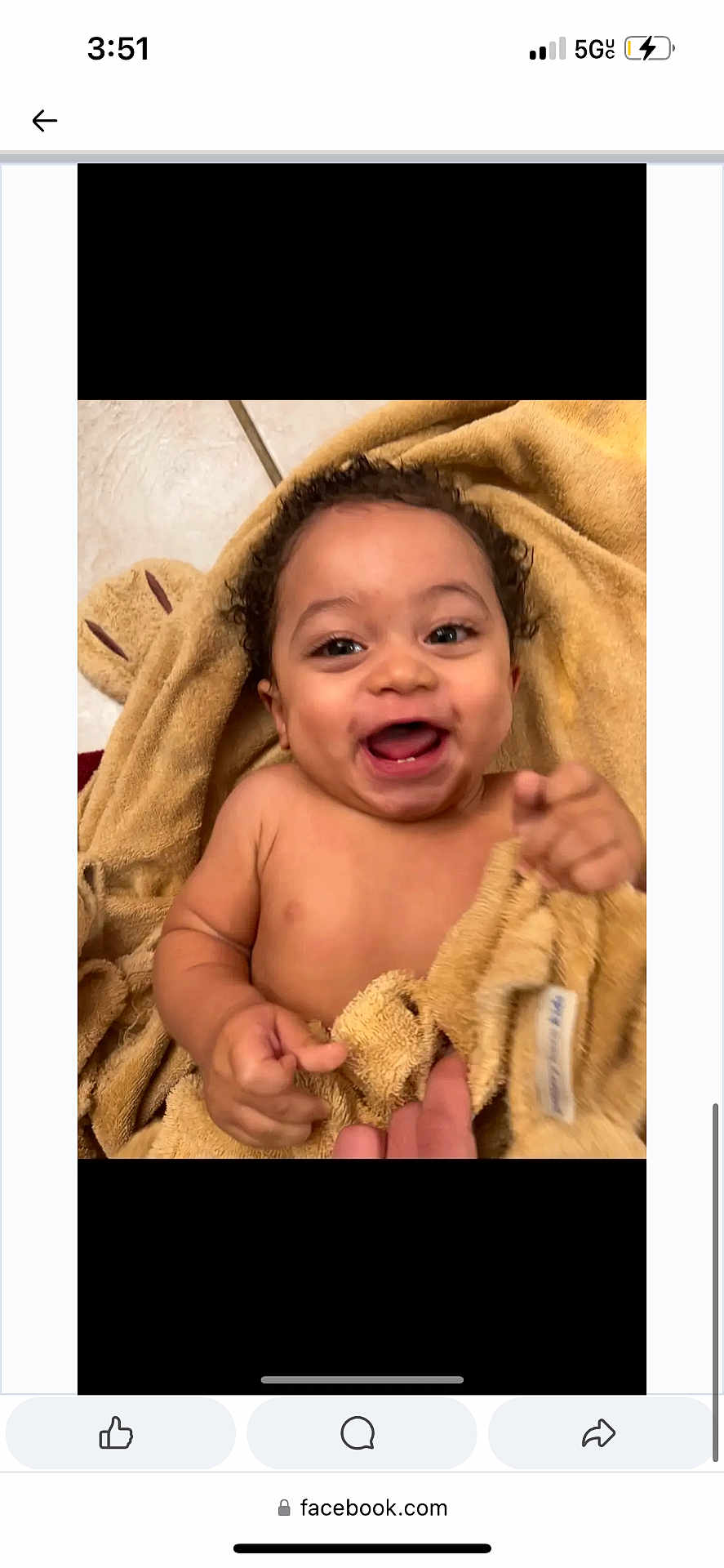 Kjg joined the competition — help win amazing prizes! baby, child, towel, smiling, happy, curly_hair, skin, hand, face, indoors, floor, tile, cute, infant, person, joy, expression, warmth, soft, playful
