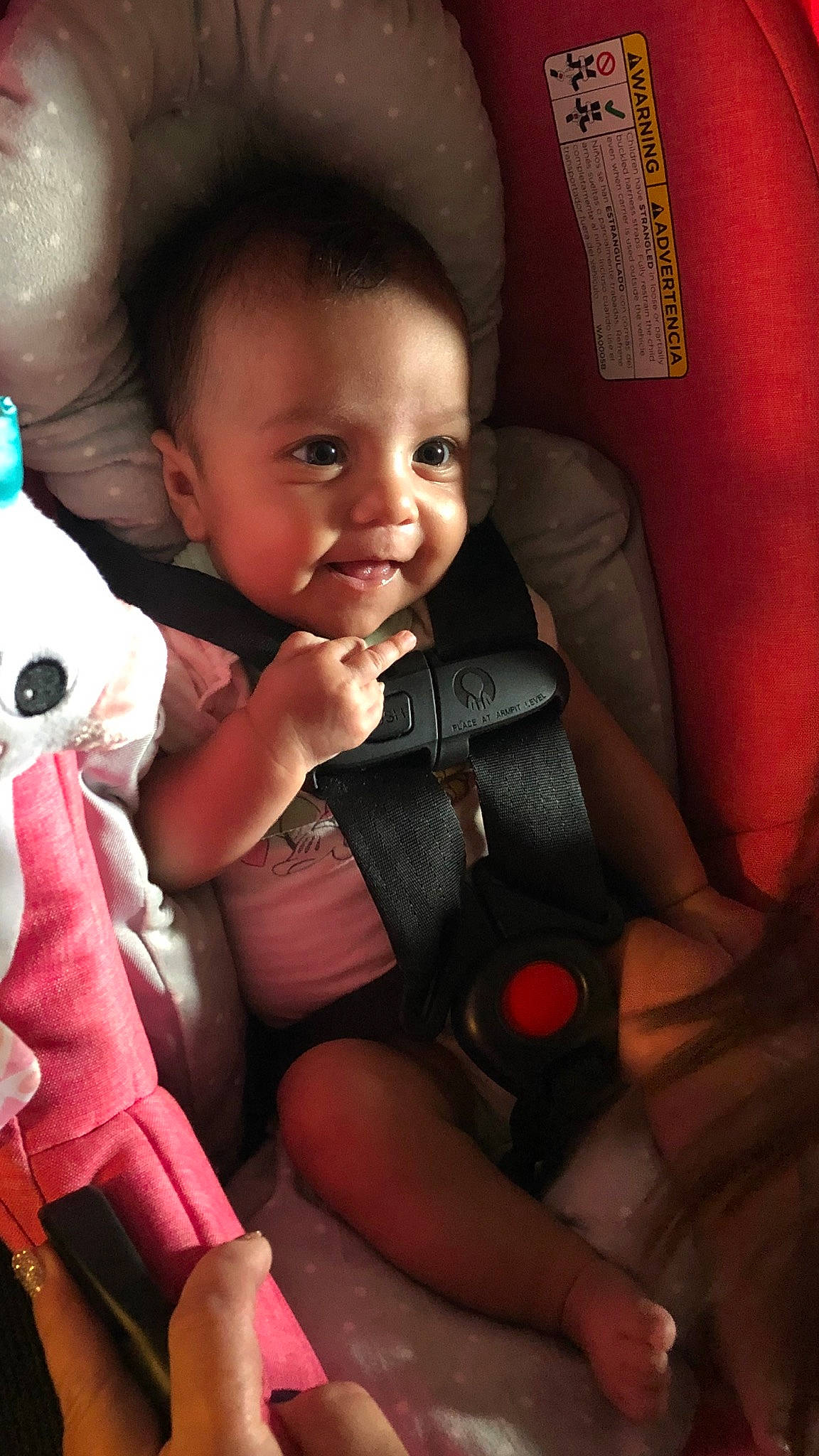 Lia is registered to the contest to win money with this photo: baby, baby_toddler_clothing, cheek, comfort, eye, face, flash_photography, gesture, happy, head, human_body, iris, lip, mouth, neck, nose, person, skin, smile, textile