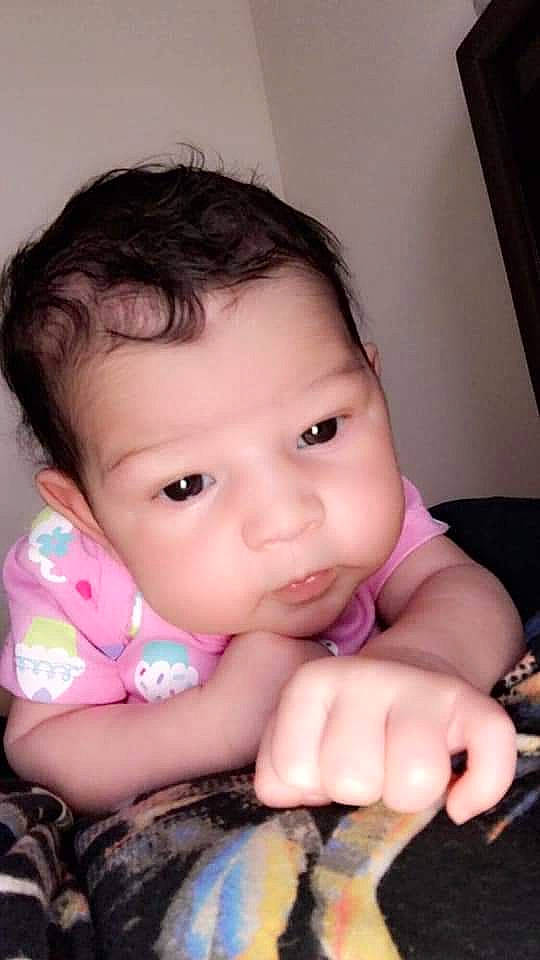 Kynslee joined the competition — help win amazing prizes! baby, beauty, black_hair, cheek, child, eye, eyebrow, face, finger, forehead, hand, head, lip, mouth, nose, person, pink, skin, smile, thumb