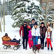 Tinker Bell Odom joined the competition — help win amazing prizes! bag, carnivore, cart, dog, event, freezing, fun, leisure, musical_instrument, people_in_nature, playing_in_the_snow, recreation, sled, smile, snow, tire, travel, tree, wheel, winter