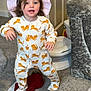 Bonnie is registered to the contest to win money with this photo: toddler, child, onesie, hat, indoor, carpet, sippy_cup, potty, toy, person, floor, furniture, smiling, cute, baby, playful, clothing, young_child, standing, home