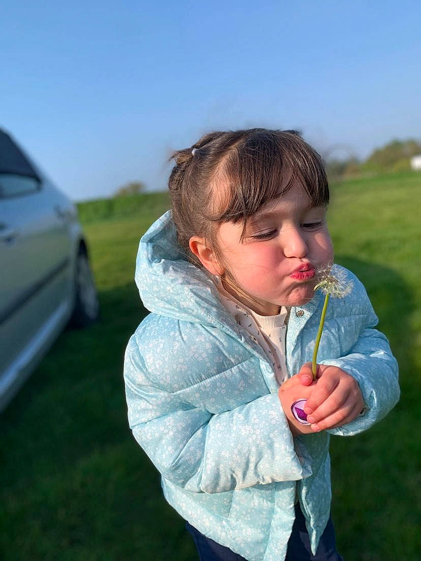 Mya participe au concours pour gagner de l'argent avec cette photo : automotive_lighting, car, child, fruit, fun, grass, grassland, happy, head, jacket, leisure, motor_vehicle, people_in_nature, person, personal_luxury_car, plant, recreation, sky, toddler, tree
