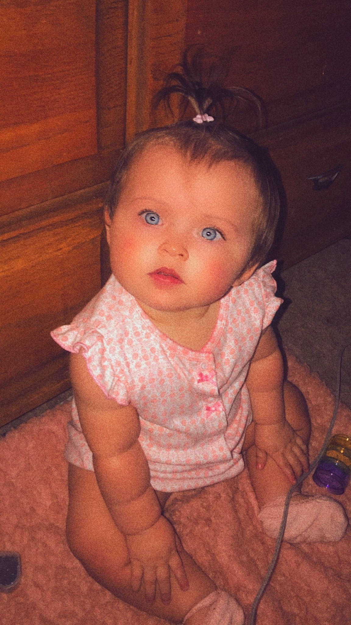 Lola is registered to the contest to win money with this photo: arm, baby, baby_toddler_clothing, cheek, dress, ear, eyebrow, eyelash, face, flash_photography, forehead, hair, head, iris, lip, mouth, neck, nose, person, skin