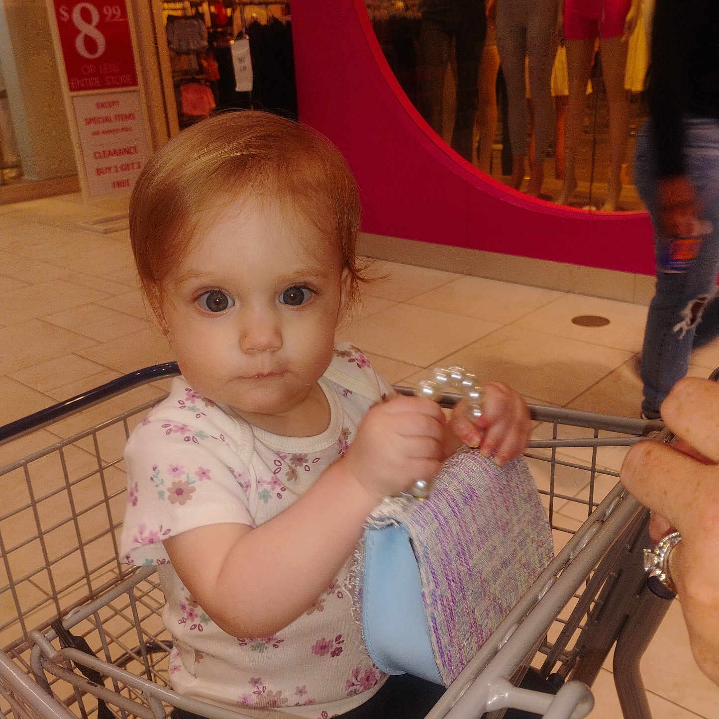 Azella joined the competition — help win amazing prizes! adult_hand, casual_wear, child, clothing, curious, floor, floor_tile, handbag, indoor, mall, mannequin, people, person, purse, retail, shopping, shopping_cart, store, toddler, young_child