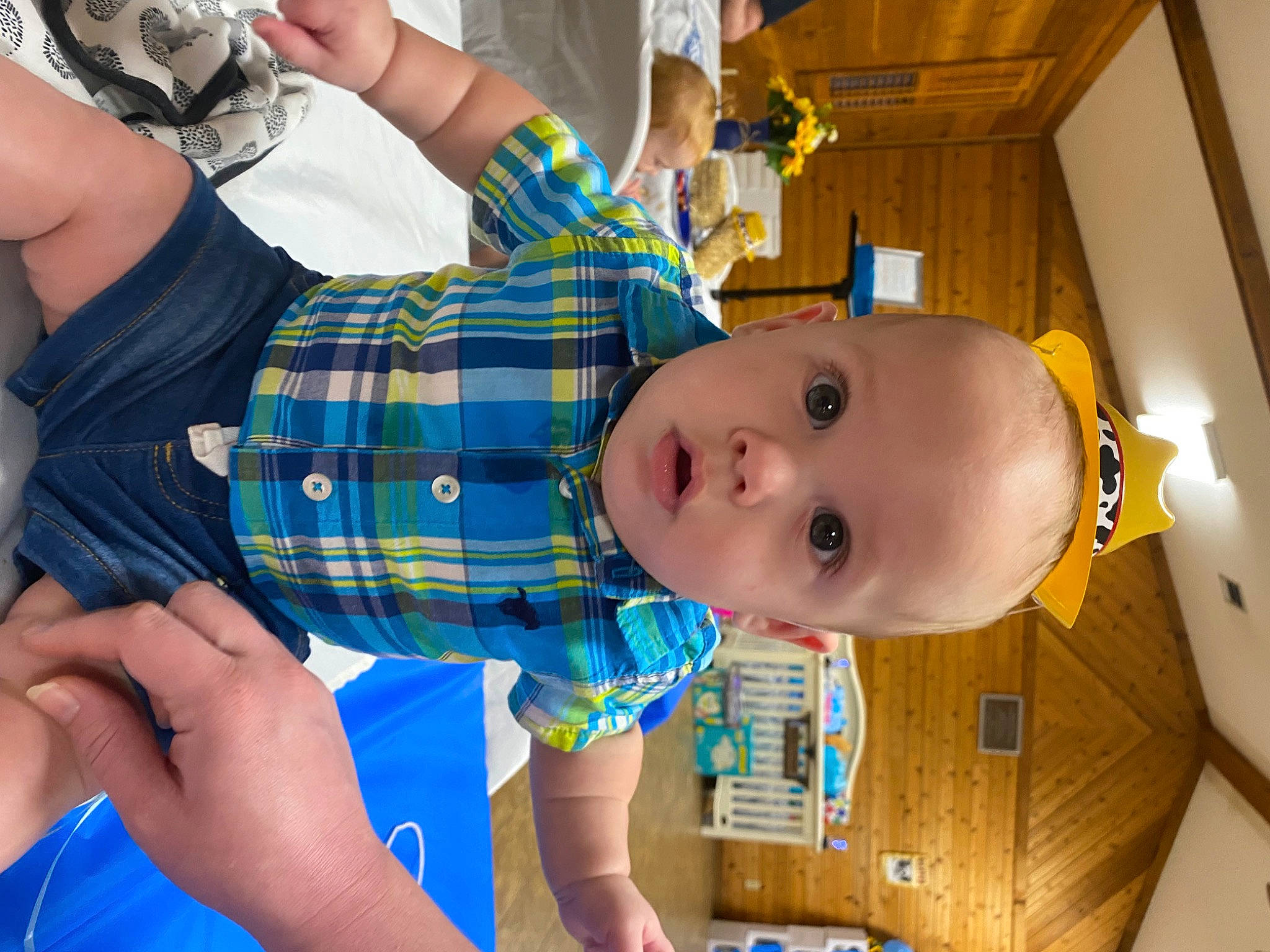 Casen joined the competition — help win amazing prizes! arm, baby, baby_products, baby_toddler_clothing, chest, child, fun, hand, happy, human_leg, leisure, pattern, person, plaid, sitting, sunglasses, surprise, tartan, thigh, toddler