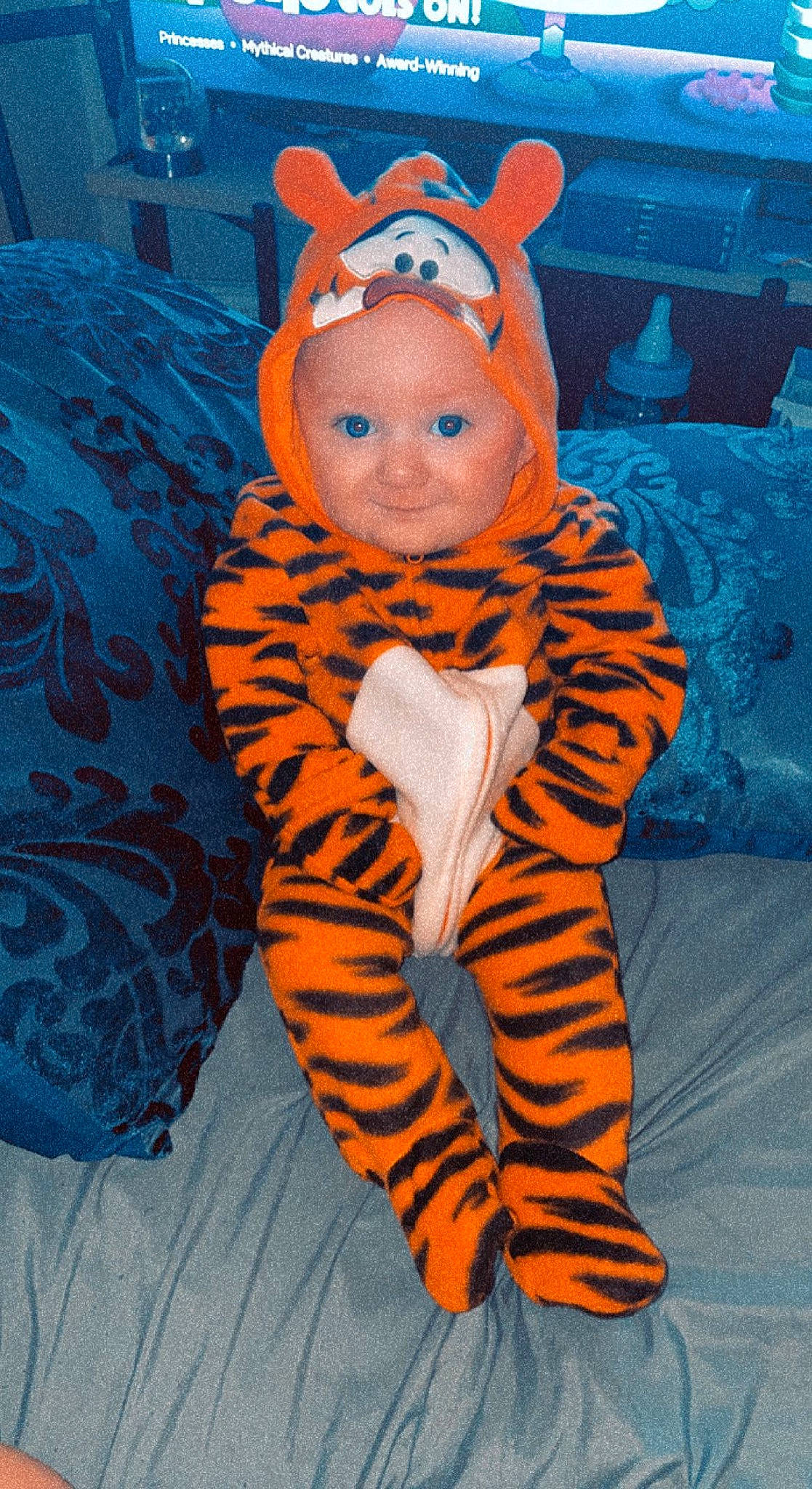 Asher joined the competition — help win amazing prizes! art, bengal_tiger, blue, costume_hat, electric_blue, fawn, felidae, fictional_character, fun, fur, head, headwear, linens, orange, pattern, person, sleeve, t_shirt, terrestrial_animal, tiger
