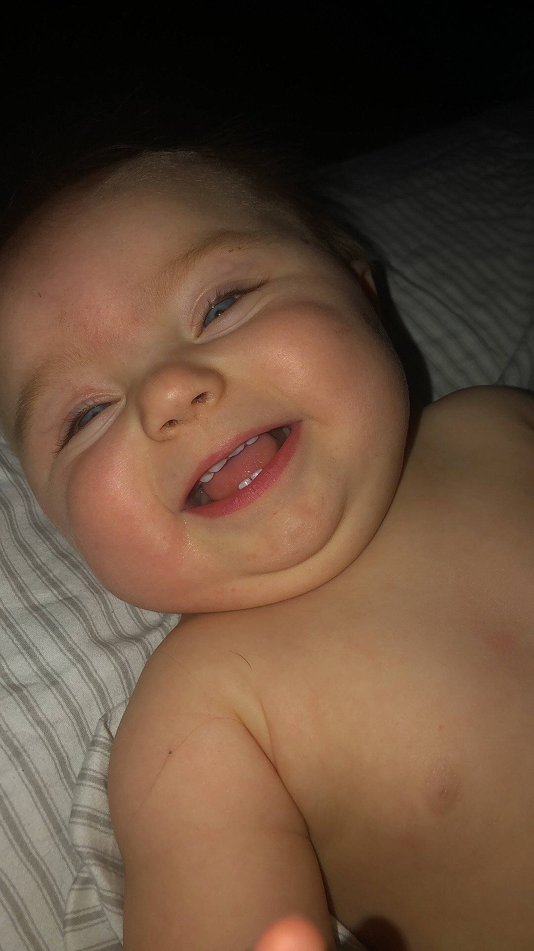 Annabella is registered to the contest to win money with this photo: baby, baby_making_funny_faces, cheek, child, chin, close_up, eyebrow, face, facial_expression, forehead, head, jaw, joy, lip, mouth, muscle, neck, nose, person, skin