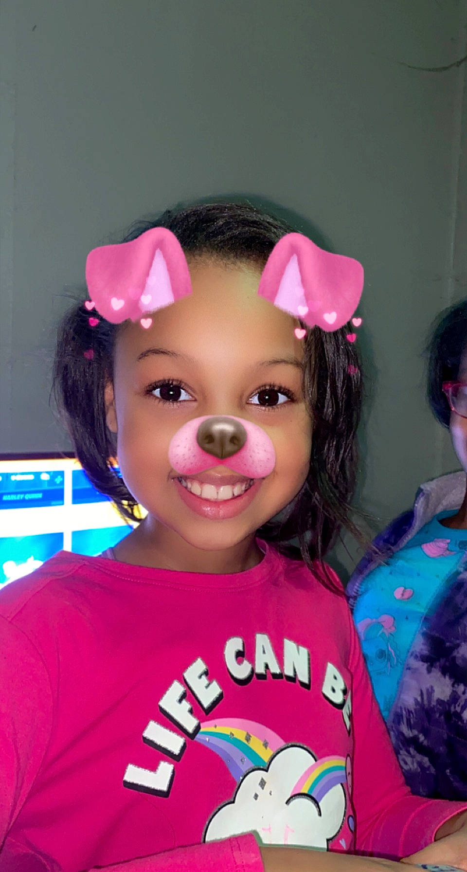Kailynn is registered to the contest to win money with this photo: beauty, cheek, child, clothing, cool, electric_blue, eyebrow, eyelash, fashion_accessory, fun, happy, joy, lip, magenta, person, pink, purple, skin, smile, t_shirt