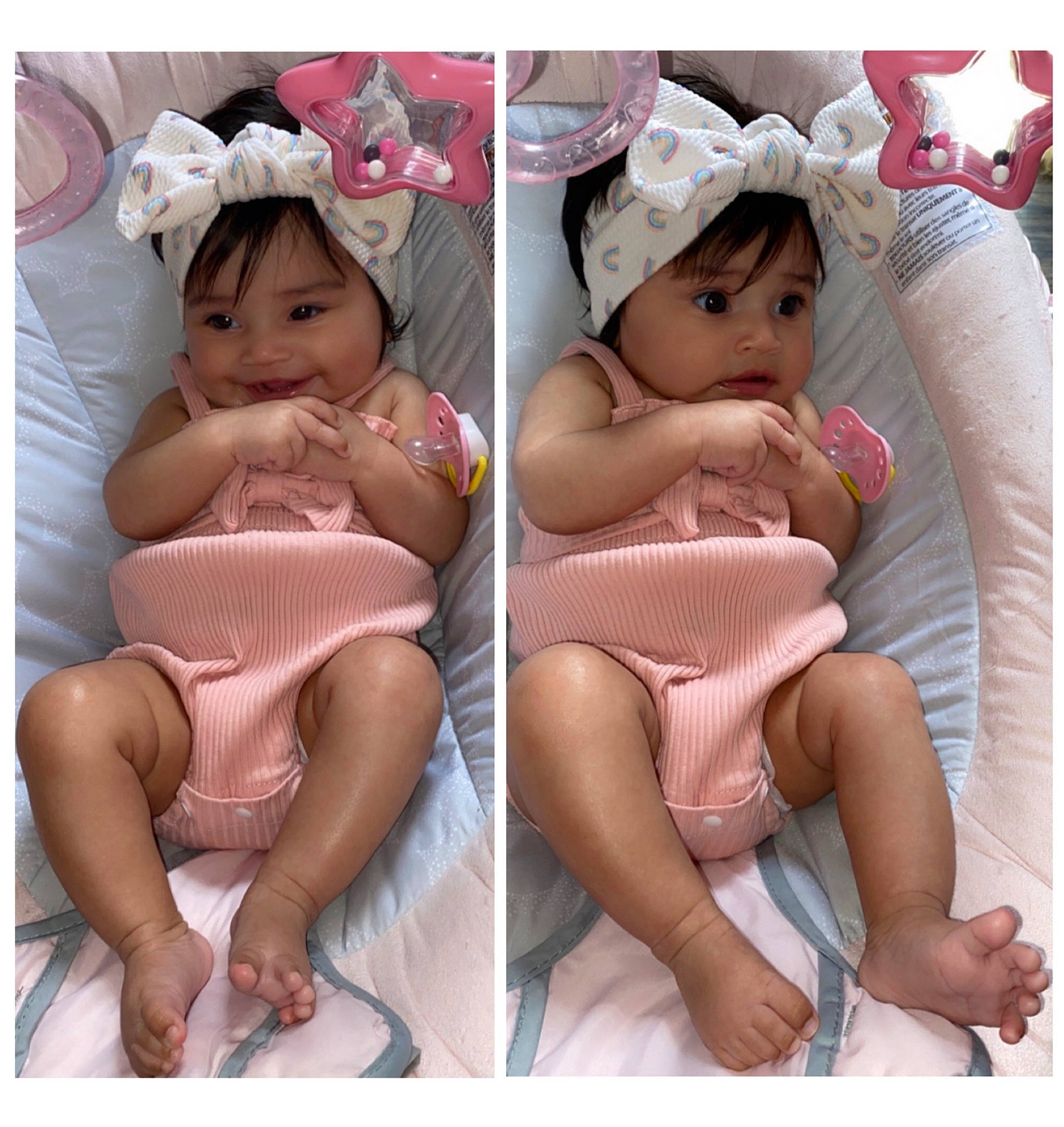 Yoareliz is registered to the contest to win money with this photo: baby, baby_toddler_clothing, comfort, face, happy, headwear, human_body, human_leg, interaction, knee, leg, magenta, mouth, muscle, nail, person, pink, purple, shorts, skin