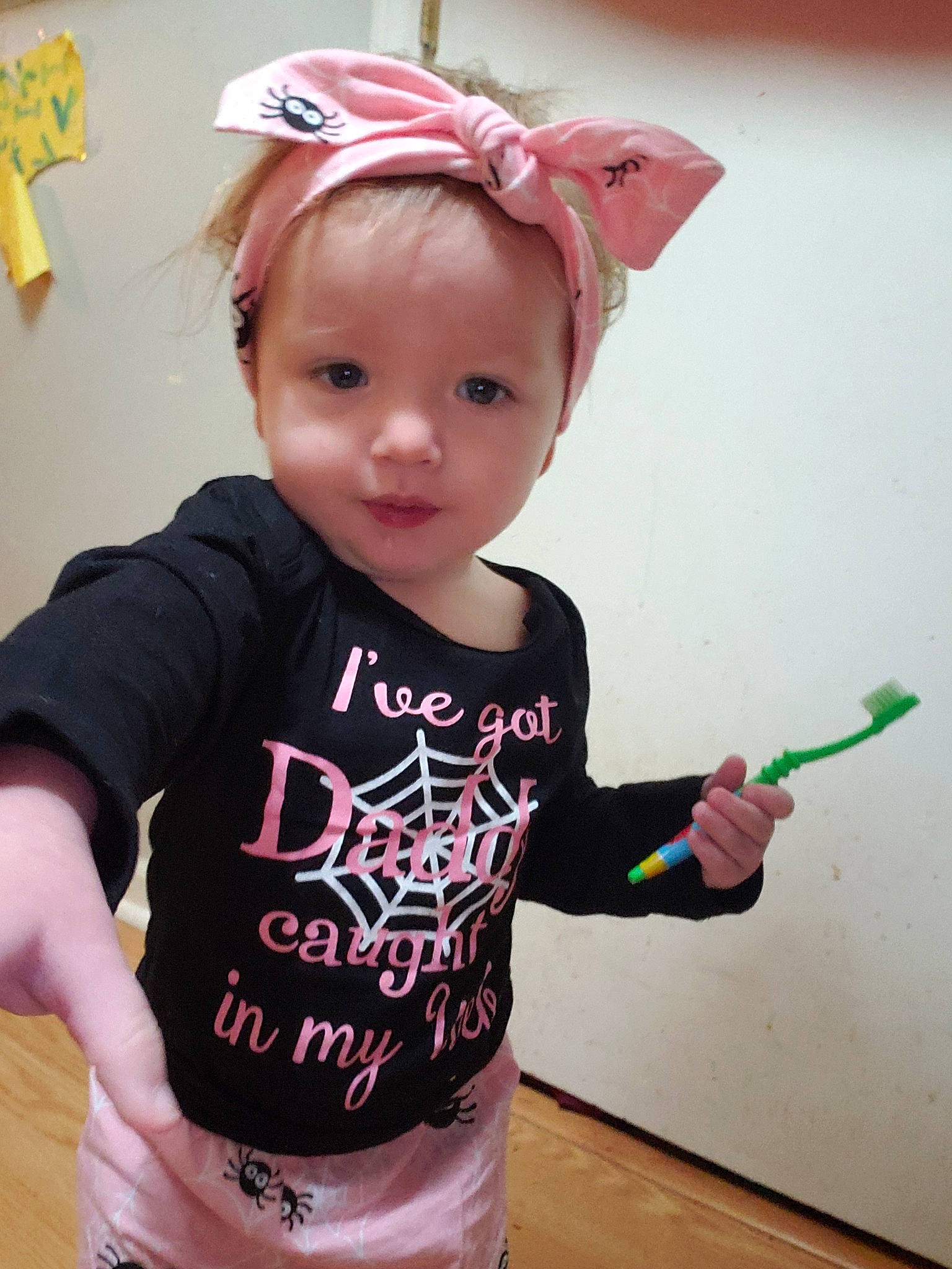 Arianna joined the competition — help win amazing prizes! baby, baby_toddler_clothing, child, clothing, ear, fashion_accessory, hair_accessory, headband, headgear, person, pink, play, skin, sleeve, t_shirt, toddler