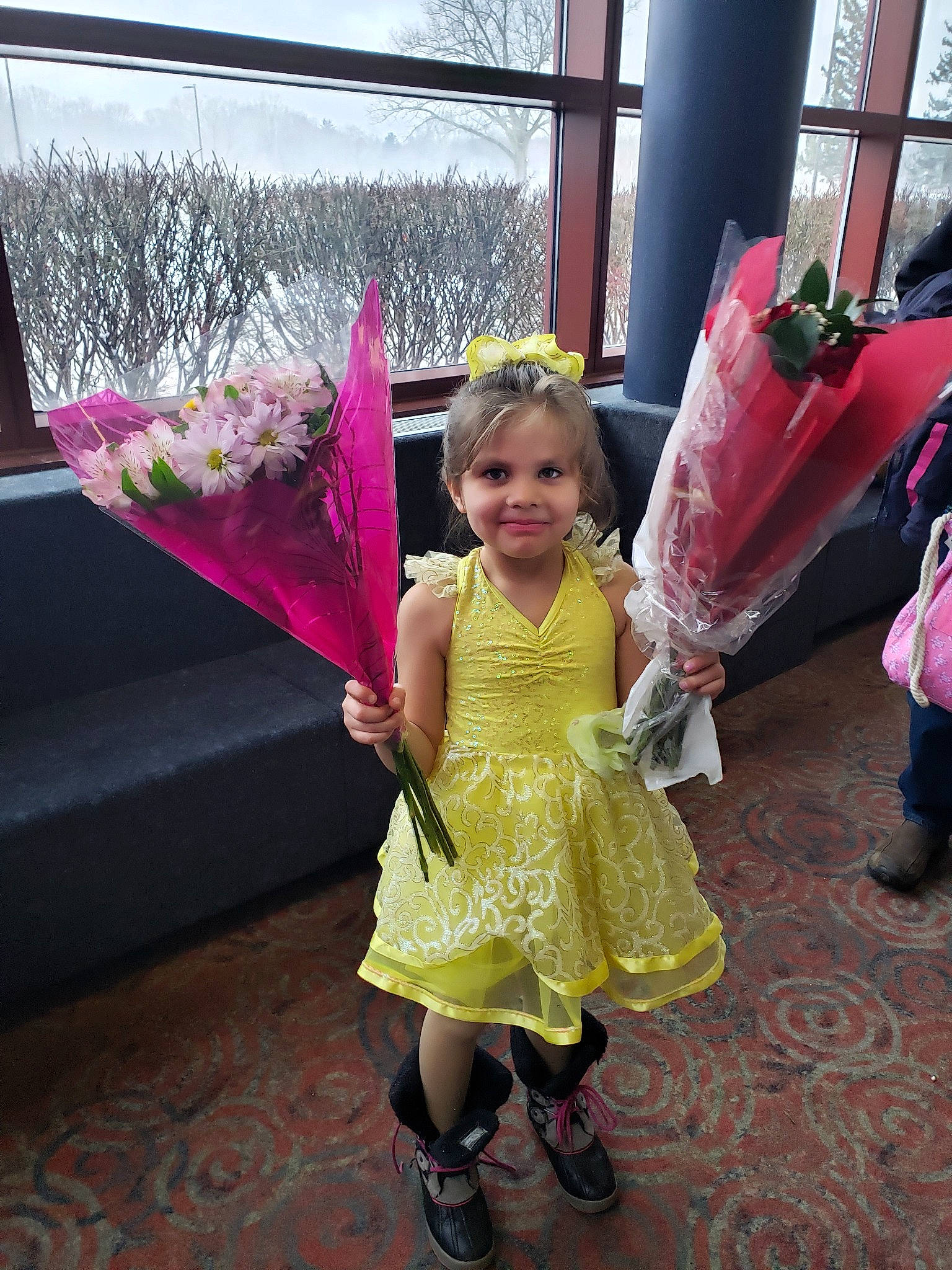 Hailee is registered to the contest to win money with this photo: child, costume, fun, joy, person, pink